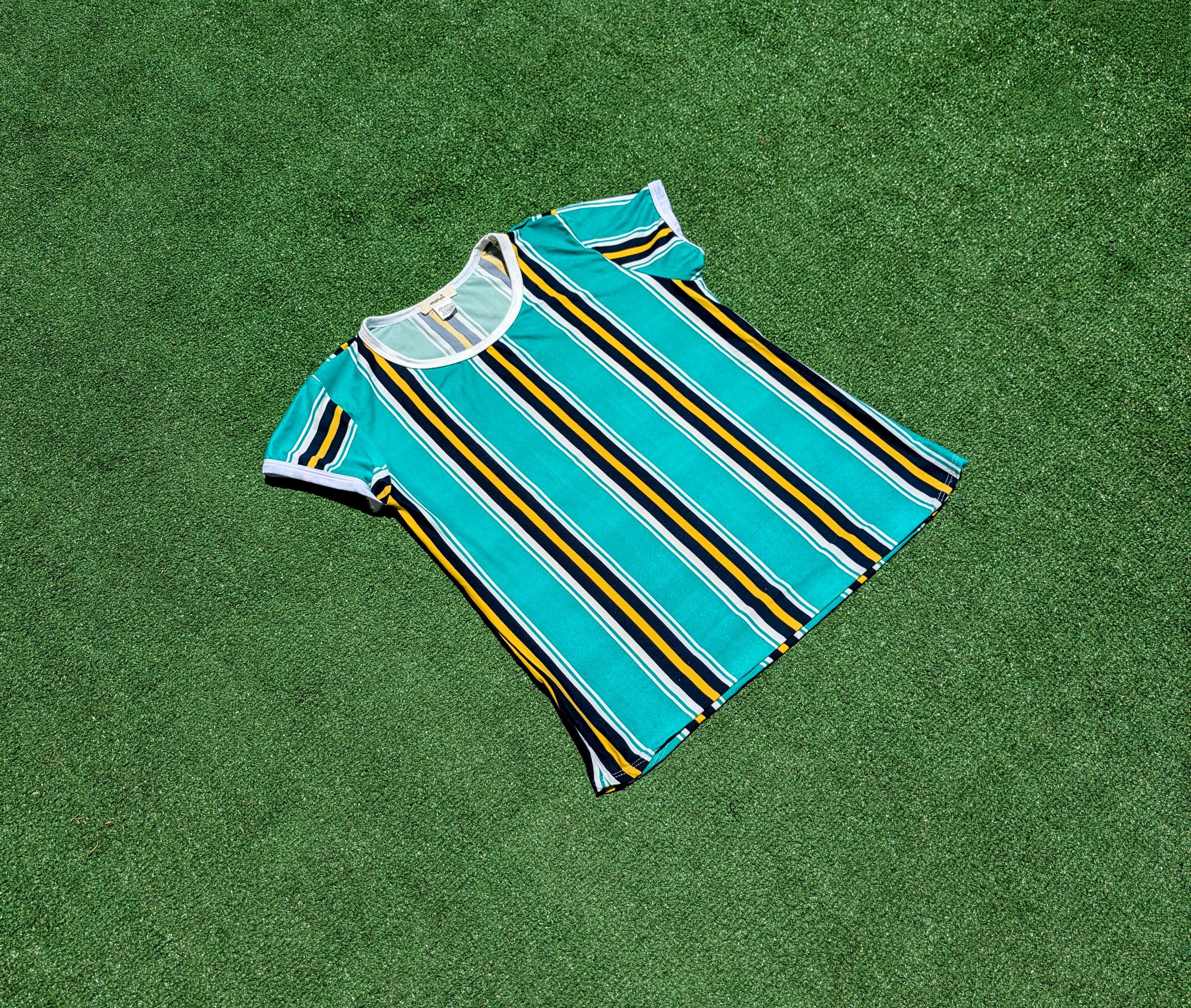Designer Marci Womens Juniors Green Blue White Yellow Striped Shirt Size XL / US 12-14 / IT 48-50 - 5 Thumbnail