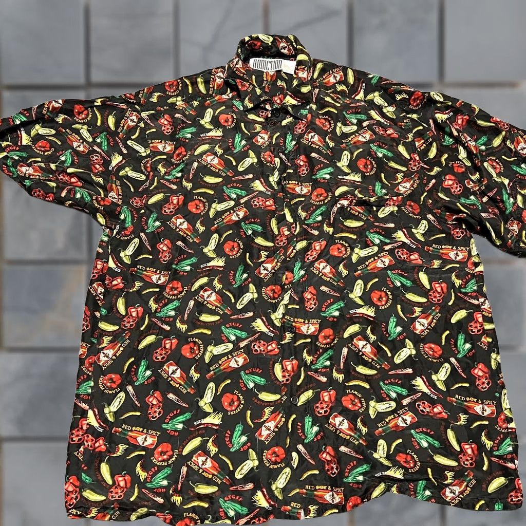 Vintage VINTAGE Addiction Shirt Mens Medium Short Sleeve Button Silk Hot Sauce Pepper Black M Mens Size US M / EU 48-50 / 2 - 1 Thumbnail