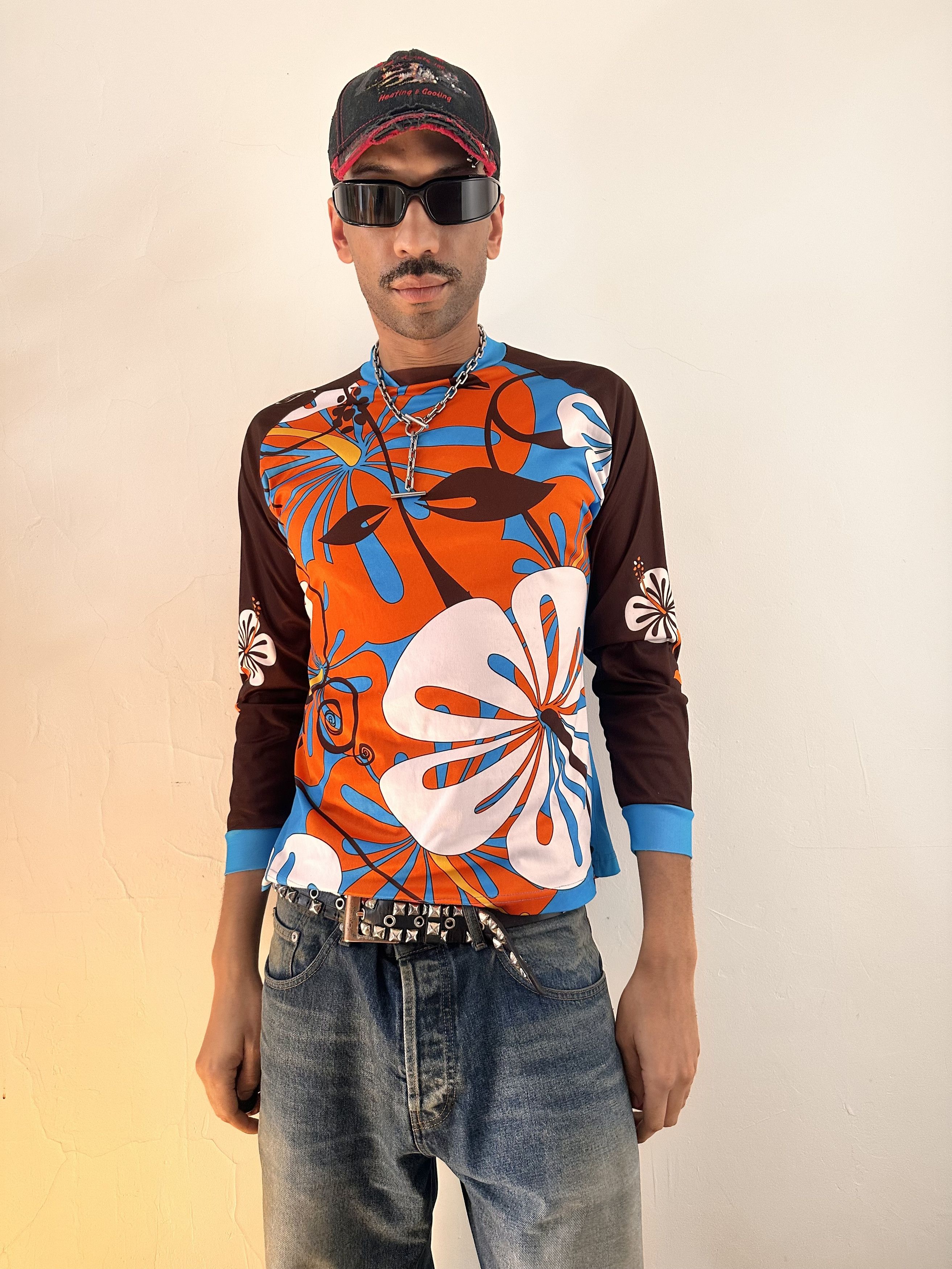 Other Vintage Y2K Orange Floral Surf Jersey - Medium Size US M / EU 48-50 / 2 - 6 Thumbnail