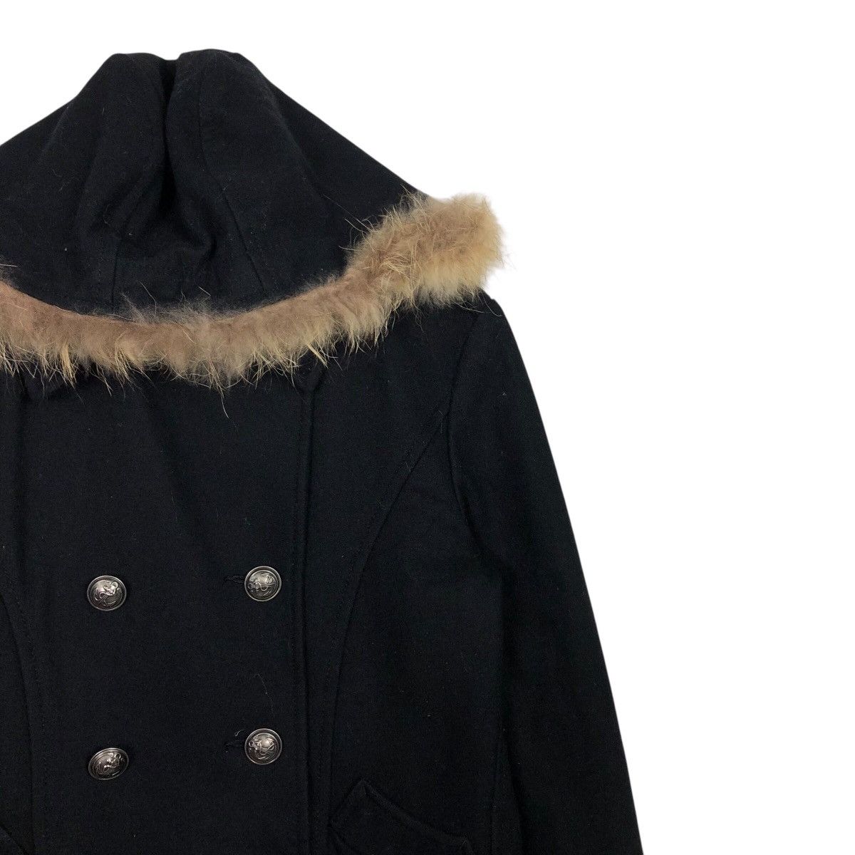 PPFM 📌Rich Black Wool Biker Jacket PPFM Mink Fur Hoodie Size US M / EU 48-50 / 2 - 7 Thumbnail