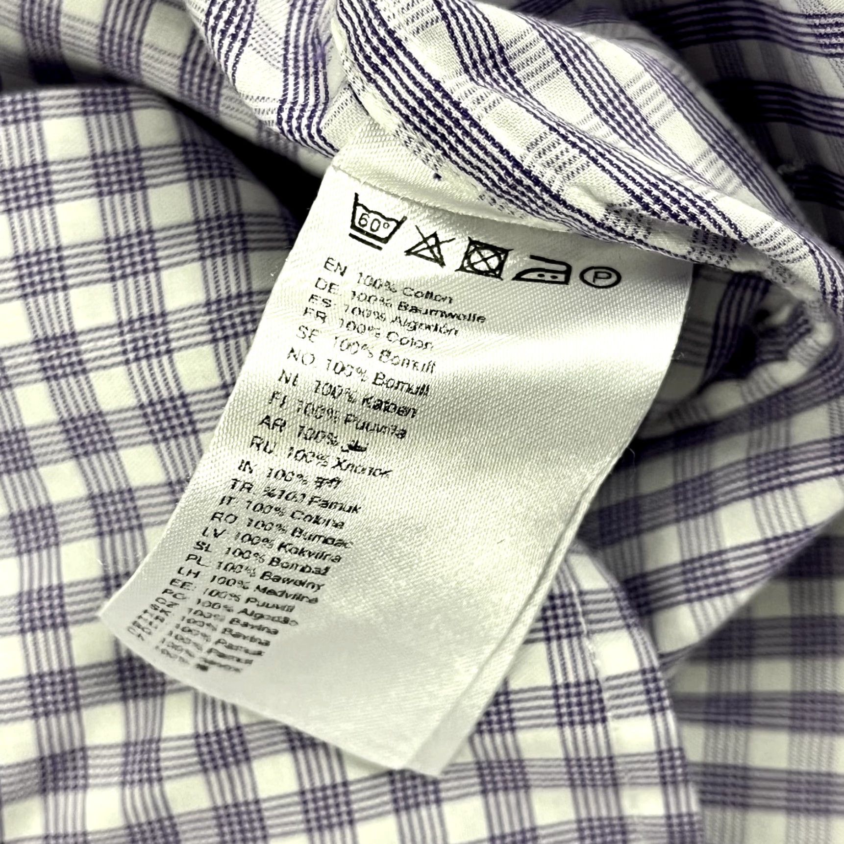Eton ETON Dress Shirt Mens Size 16.5 White Purple Checked Long Sleeve Button Up Flaw Size US L / EU 52-54 / 3 - 3 Thumbnail