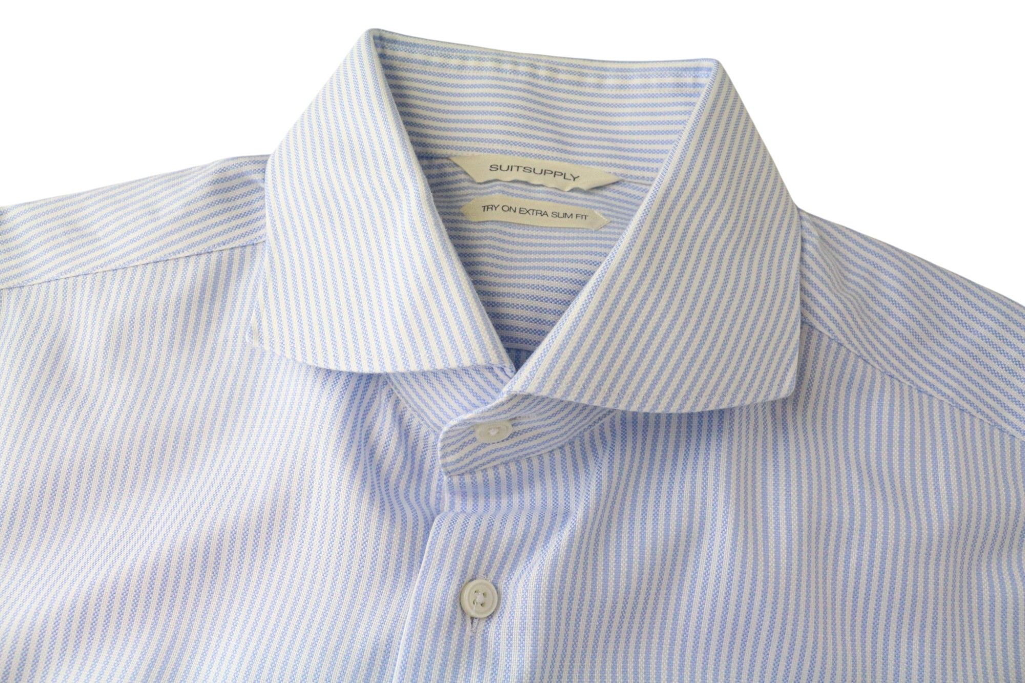 Suitsupply 40/15 3/4 Extra Slim Blue Cotton Cutaway Striped 78966 Size 40R - 3 Thumbnail