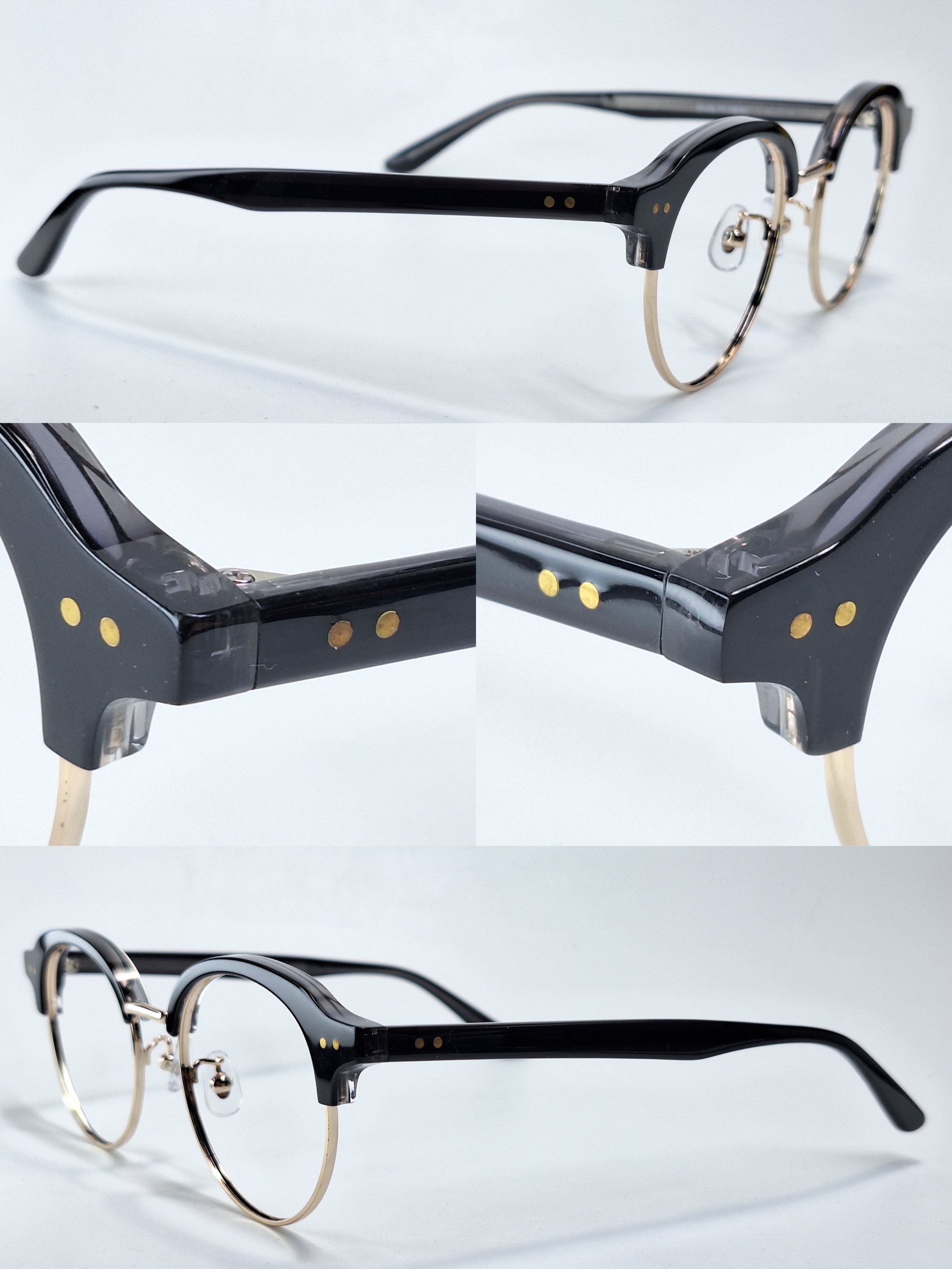 Other Japan Made Black Gold Browline Acetate Eyeglass Frame 48mm Size ONE SIZE - 6 Thumbnail