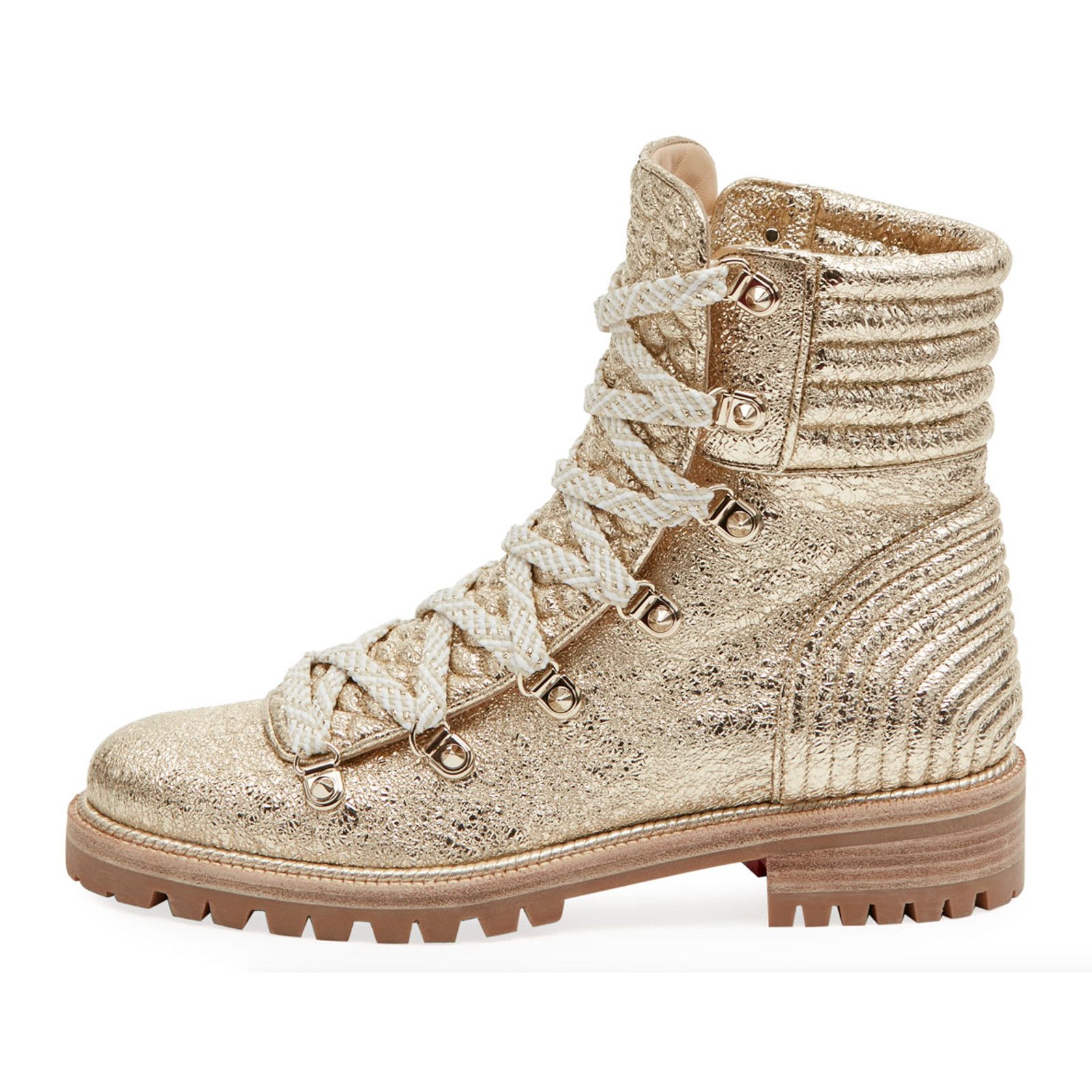 Christian Louboutin Christian Louboutin Mad Boot Platine Gold Flat Combat Lace Size US 5.5 / IT 35.5 - 3 Thumbnail