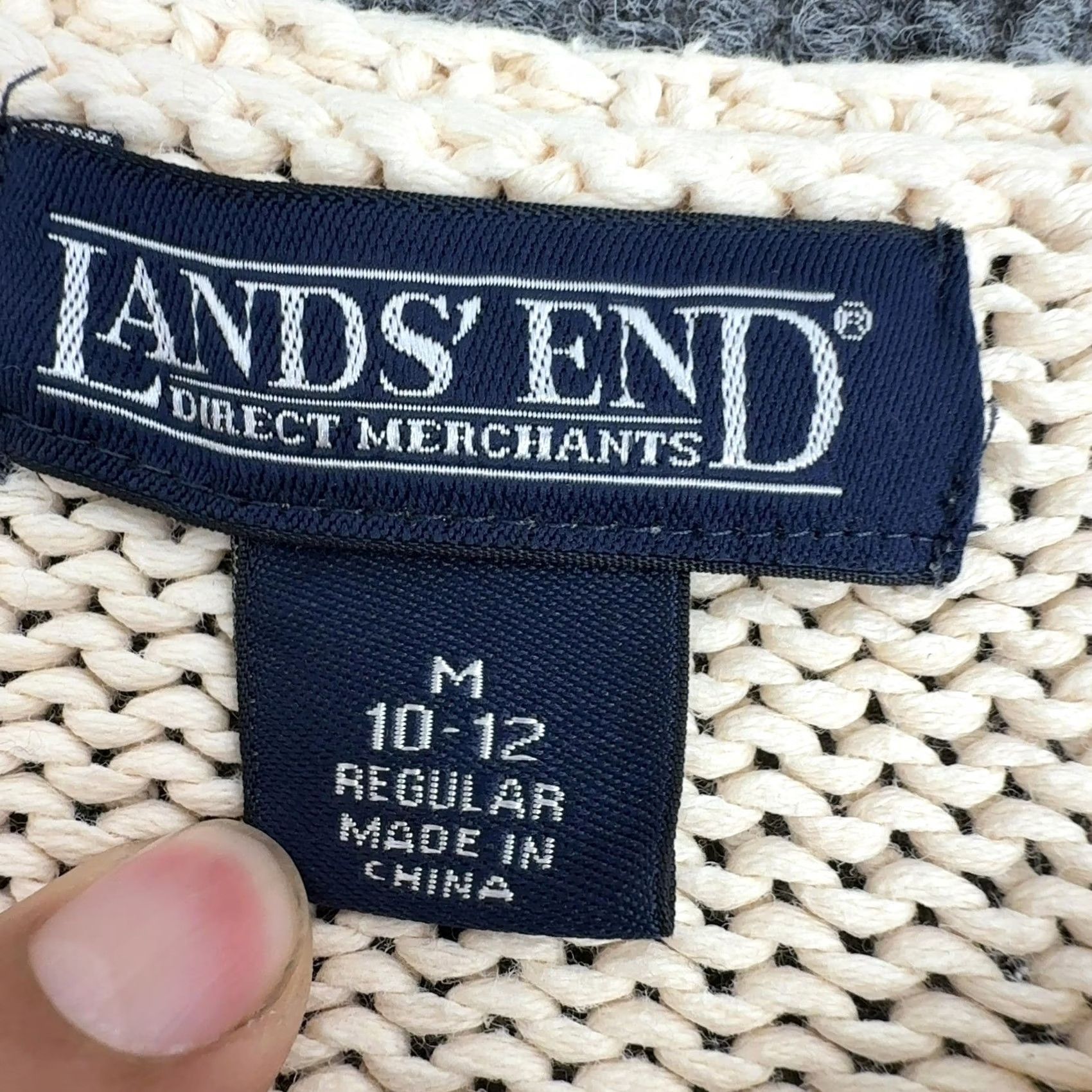 Lands' End VTG Lands End Sweater Womens M Cream Cotton Cable Knit Crewneck Classic Preppy Size M / US 6-8 / IT 42-44 - 3 Thumbnail