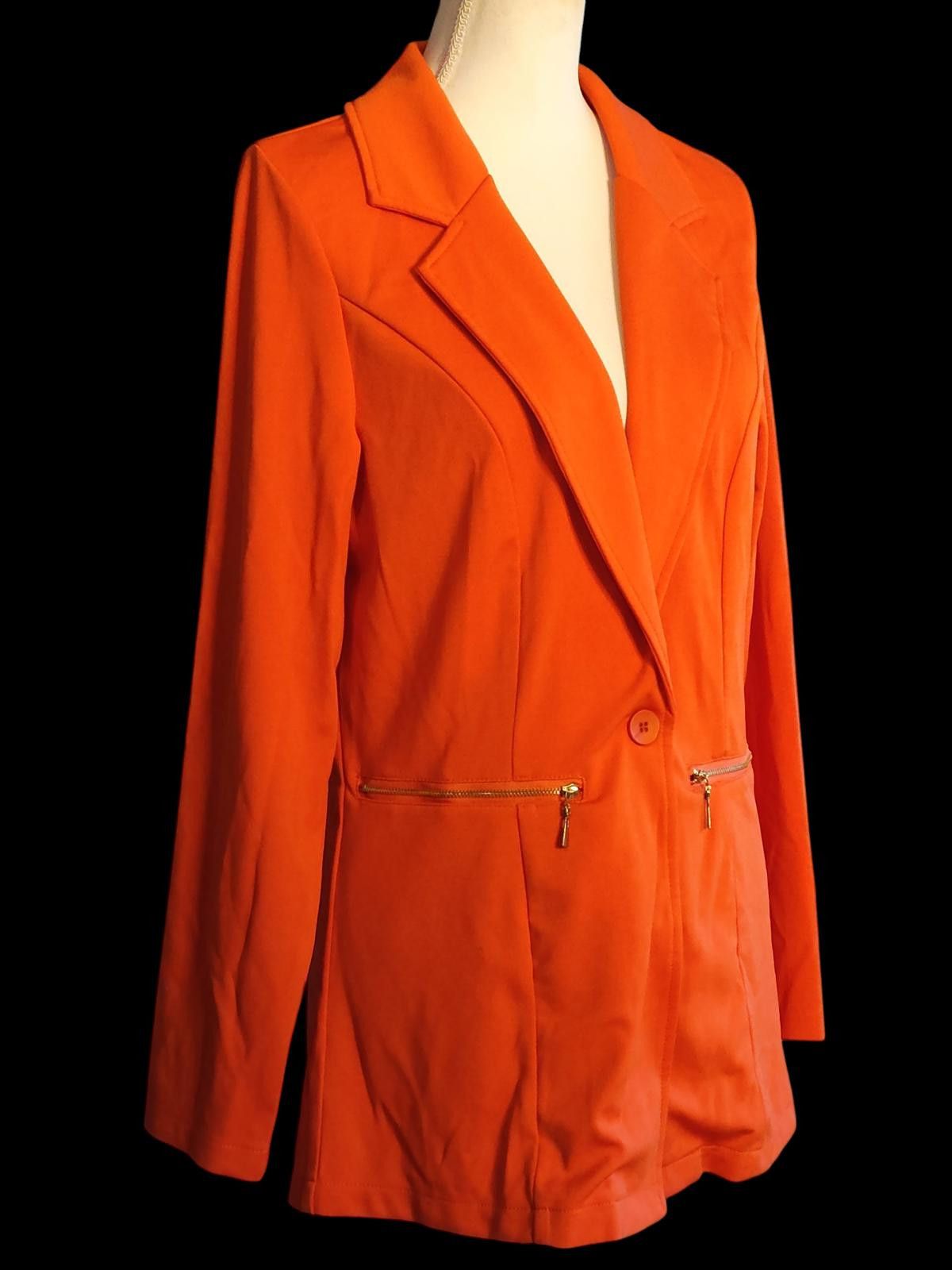 Other GENHOO Women's Orange Blazer with Zipper Pockets Size M / US 6-8 / IT 42-44 - 4 Thumbnail