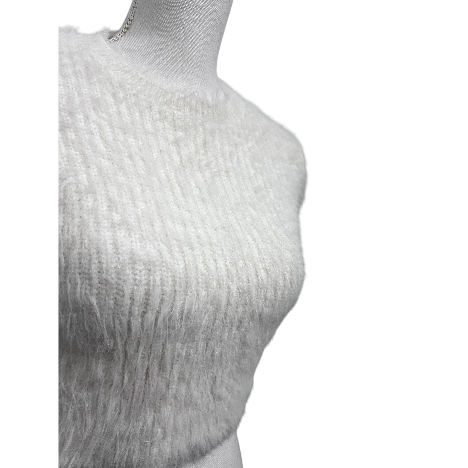 Zara Zara Ivory Eyelash Faux Fur Crop Knit Sweater Top S Stretch Size S / US 4 / IT 40 - 4 Thumbnail