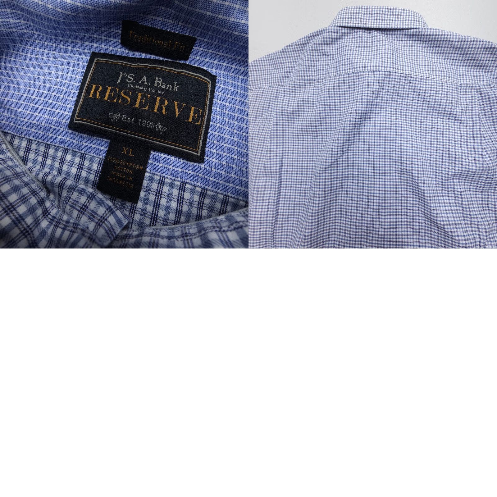 Jos. A. Bank Jos. A. Bank Reserve Dress Shirt Mens XL Blue White Plaid Egyptian Cotton Size 46R - 8 Thumbnail