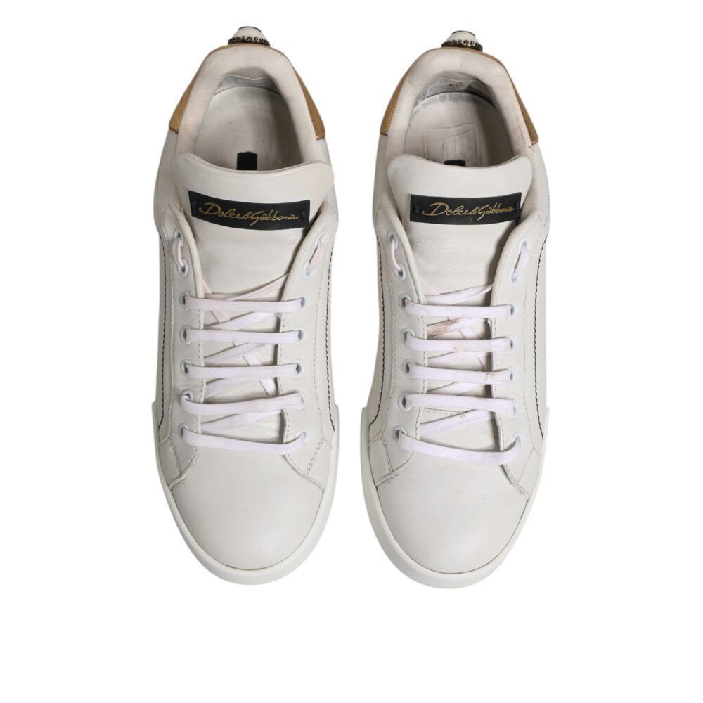 Dolce & Gabbana Dolce & Gabbana White Gold Leather Low Top Sneakers Shoes Size US 9 / IT 39 - 3 Thumbnail