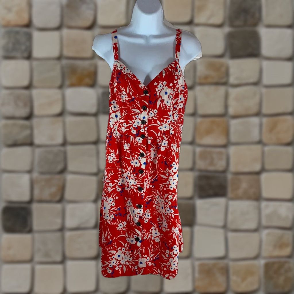 Banana Republic BANANA REPUBLIC Red Floral dress V-Neck Adjustable Straps Medium M Womens Sleeveless Sundress 2020s Short Knee-Length Size M / US 6-8 / IT 42-44 - 1 Thumbnail
