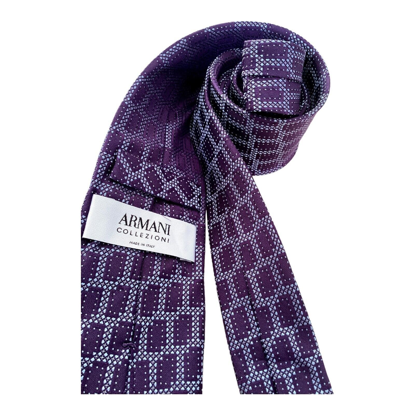 Armani ARMANI COLLEZIONI Purple Geometric Luxury Silk Tie Made In I Size ONE SIZE - 3 Thumbnail