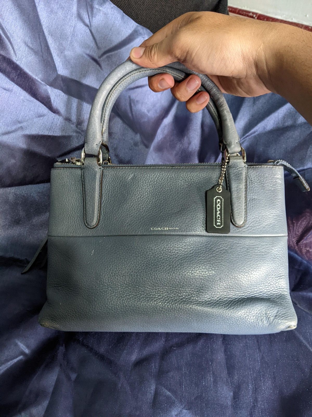 Coach COACH Pebbled Borough Bag Silver Washed Chambray A28163 Size ONE SIZE - 1 Thumbnail