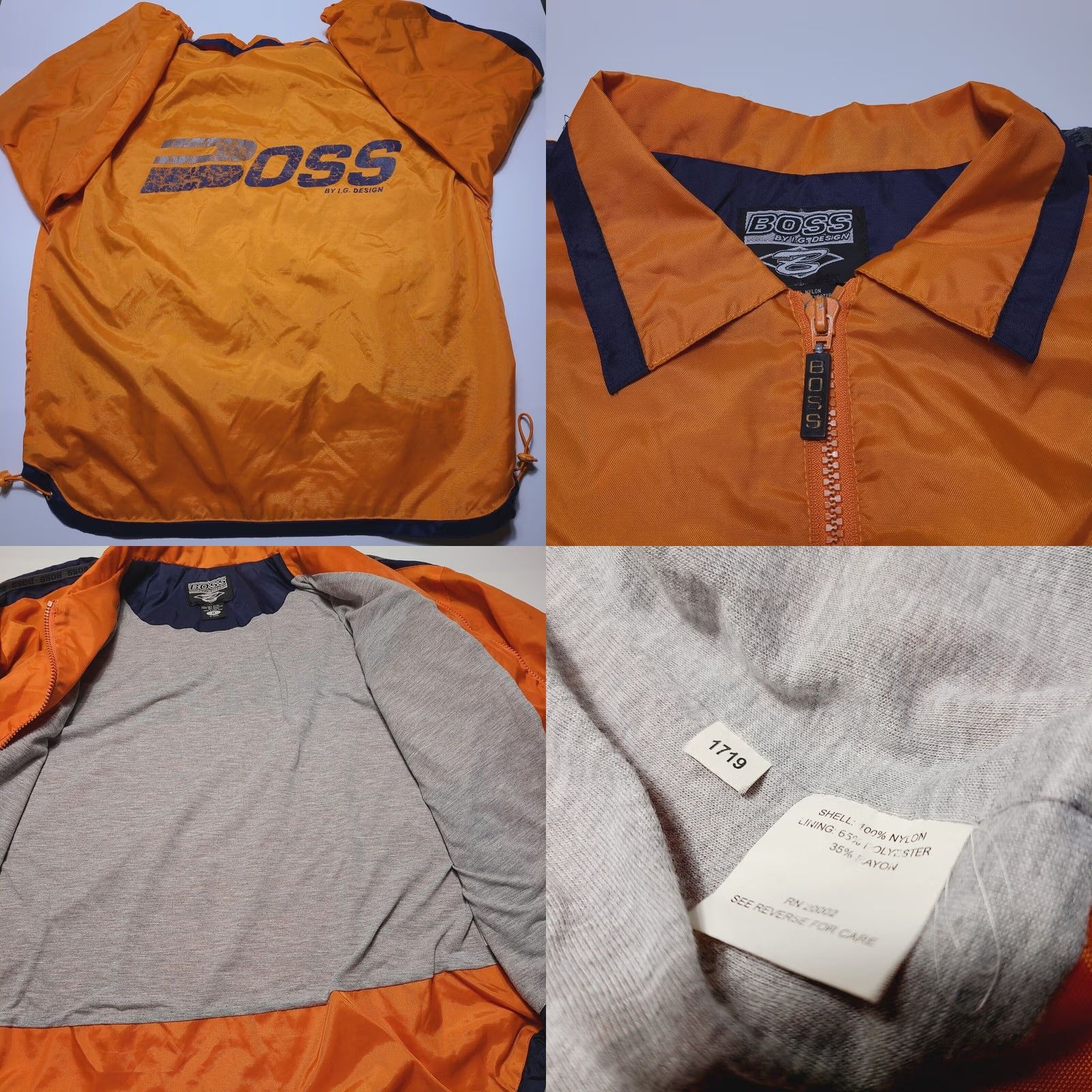Vintage VINTAGE Boss by IG Design Windbreaker Jacket Lined Hip Hop Men's Medium Orange Size US M / EU 48-50 / 2 - 9 Thumbnail