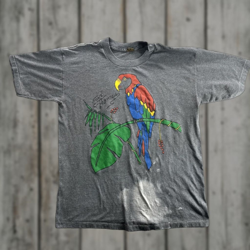 Vintage VINTAGE St Thomas Parrot Graphic T-Shirt Men XL Gray 90s Tropical Bird Souvenir Size US XL / EU 56 / 4 - 1 Thumbnail