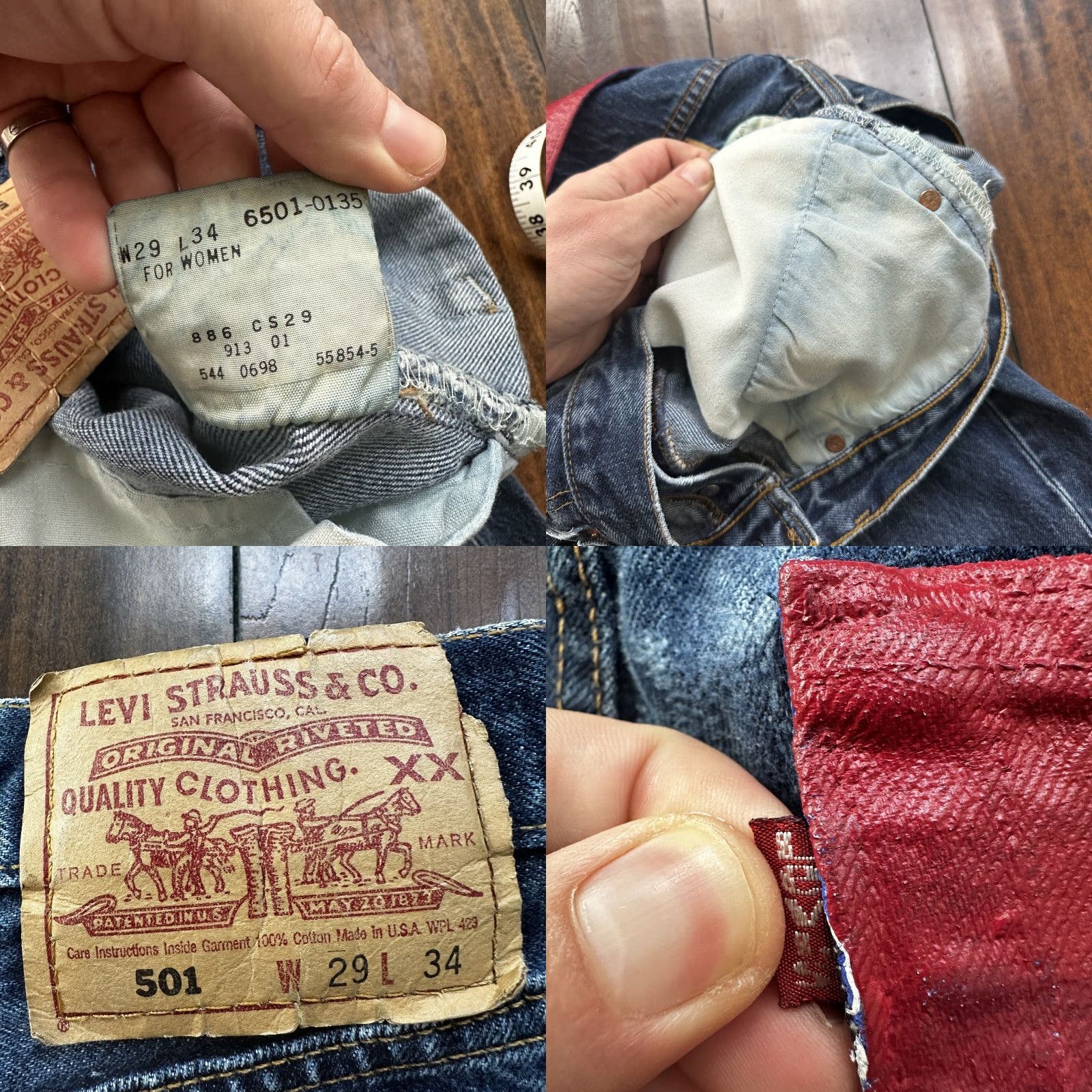 Levi's VINTAGE Levi's 501 Jeans 29x34 Blue Denim 90s 80s USA Mid Wash 27x29 Med Wash Classic Straight Men's Regular Cotton Denim Beltless Button Closure Size US 29 - 9 Thumbnail