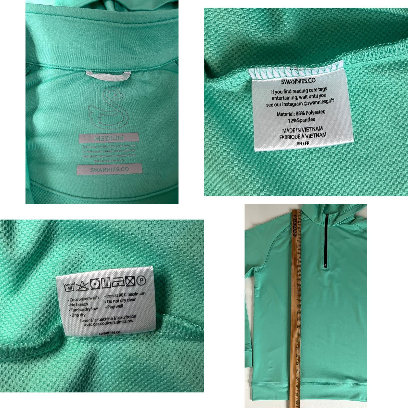 Vintage Swannies Men’s Vandyke Golf Hoodie Shirt M Green 1/4 Zip Hooded Lightweight Stretch Pullover Sports City Mens Size US M / EU 48-50 / 2 - 8 Thumbnail