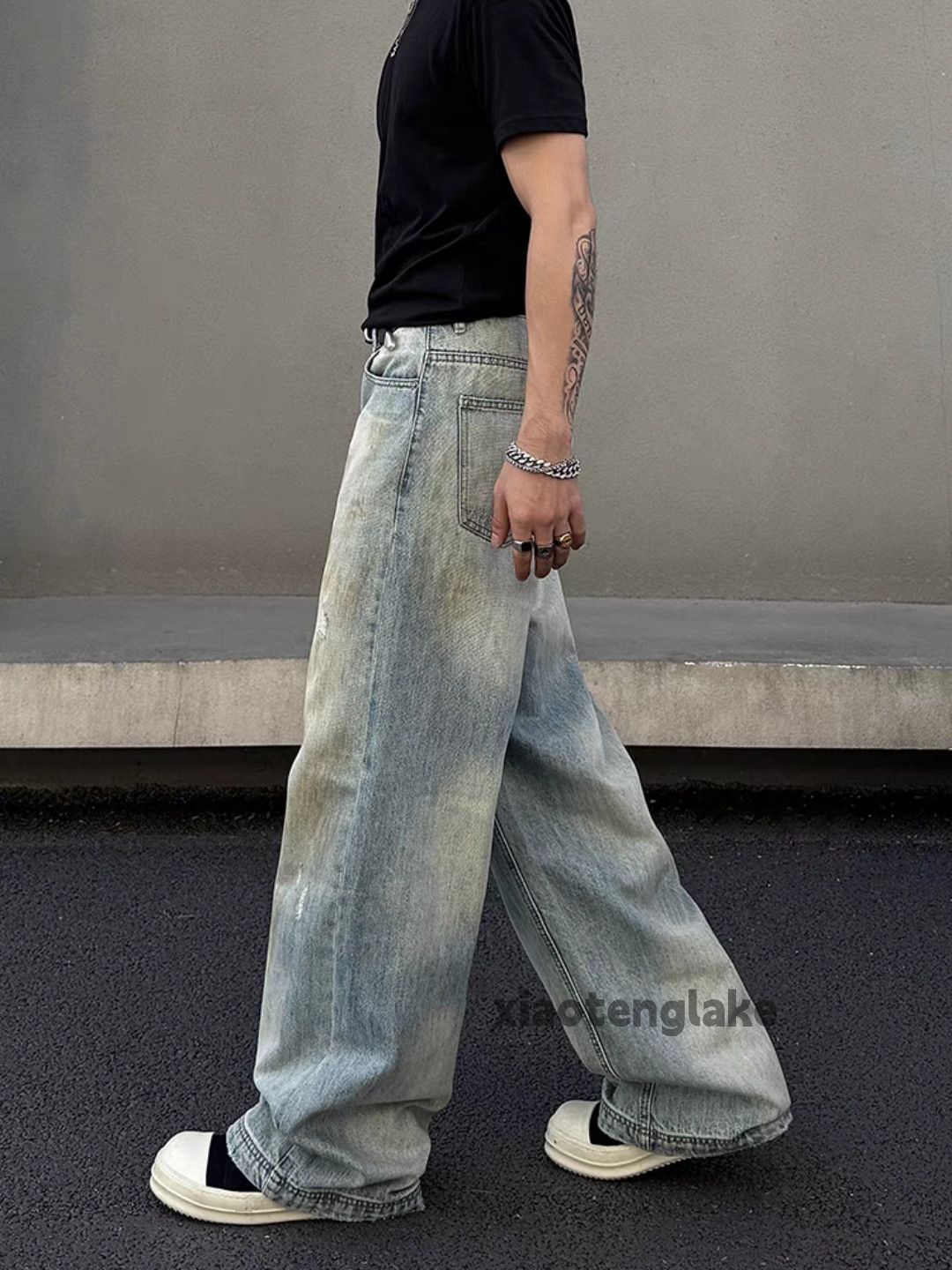 Jean × Vintage washed faded stain rusty paint loose baggy jeans Size US 33 - 2 Thumbnail