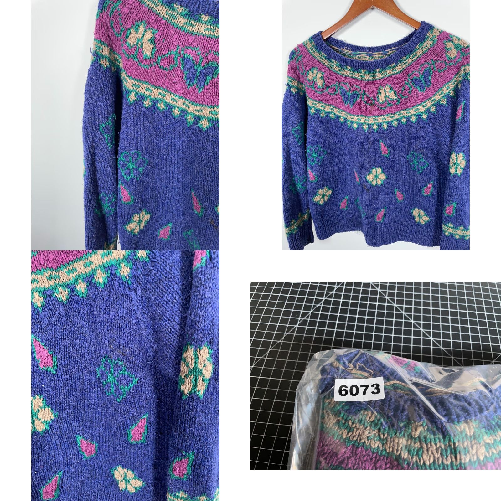 Vintage VINTAGE Floral Butterfly Pattern Sweater Women’s Medium Dark Blue Chunky Knit Boxy 90s Preppy Size M / US 6-8 / IT 42-44 - 8 Thumbnail