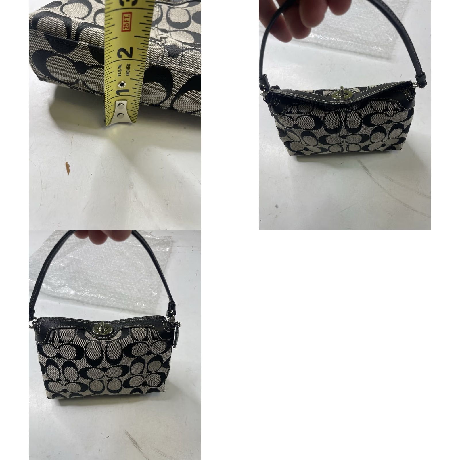 Coach VINTAGE Coach Shoulder Bag Gray Black Signature C Jacquard Turnlock Mini Hobo Bag Womens Size ONE SIZE - 9 Thumbnail