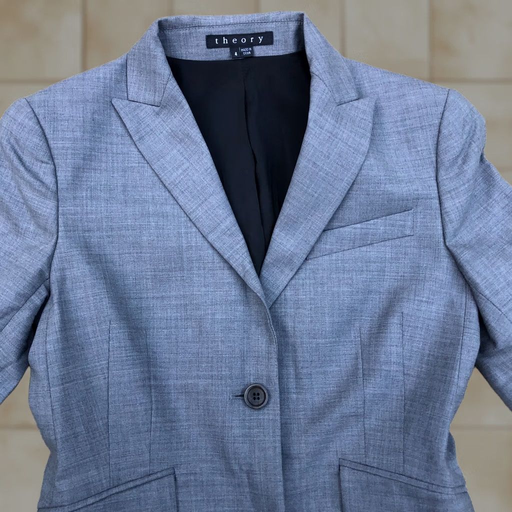 Theory THEORY Wool Blazer Jacket Coat Women's 2XL Grey Long Sleeve Button Blazer Pant Suit Adults Womens Size XXL / US 16-18 / IT 52-54 - 1 Thumbnail