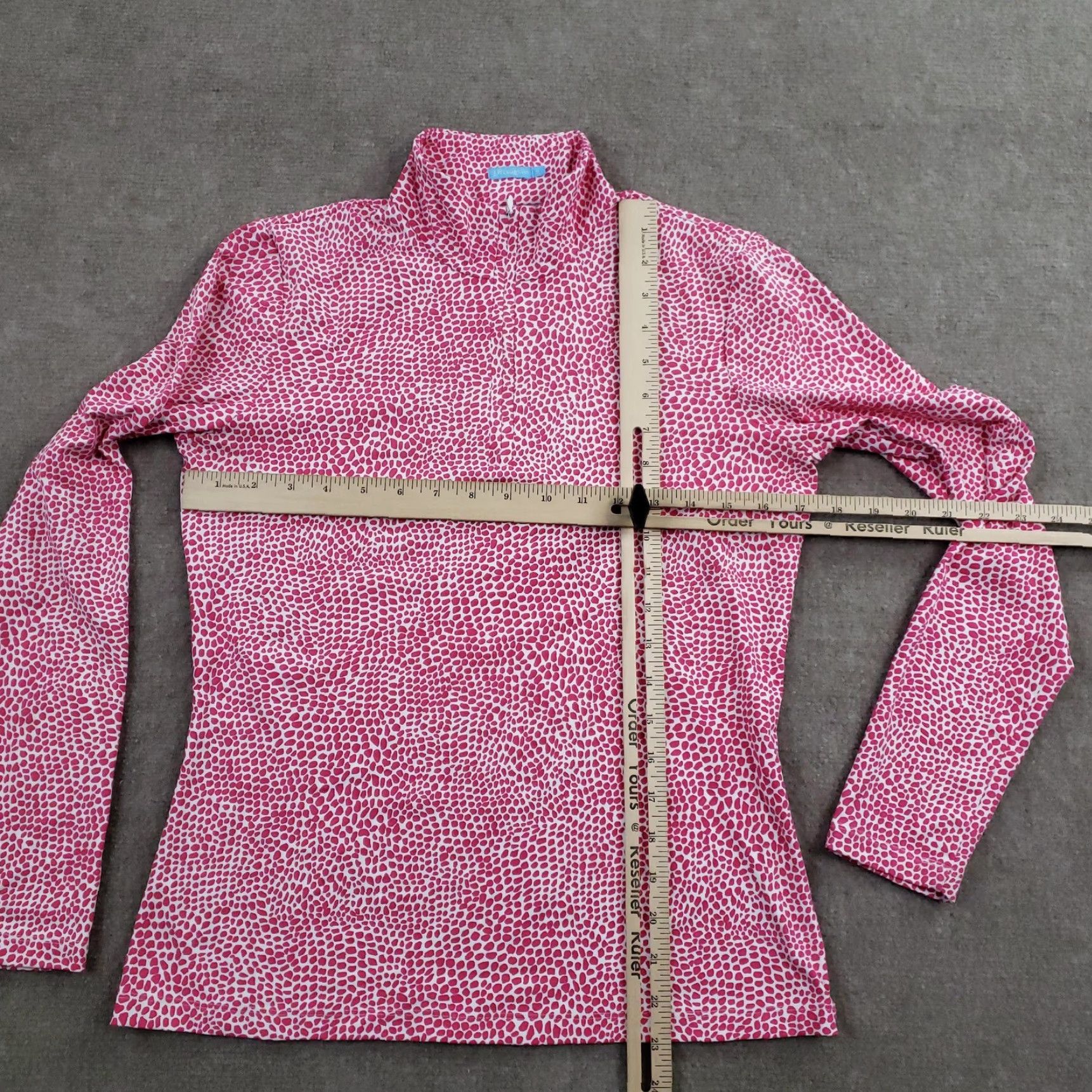 J.McLaughlin J. McLaughlin Shirt Womens Small Pink White Print 1/4 Zip Mock Neck Stretch Z Size S / US 4 / IT 40 - 2 Thumbnail