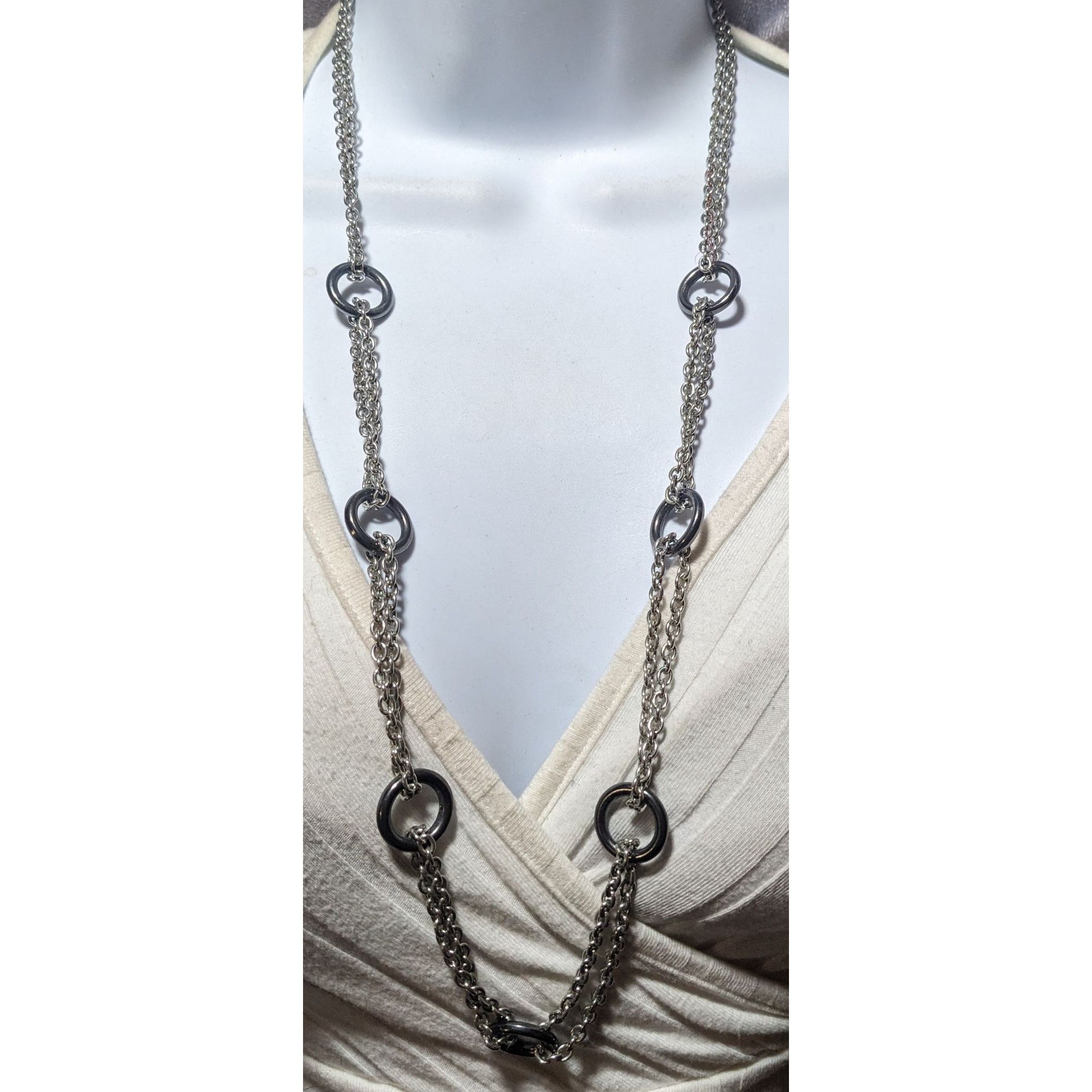 Other Silver Double Chain Link Loop Accent Necklace Size ONE SIZE - 5 Thumbnail