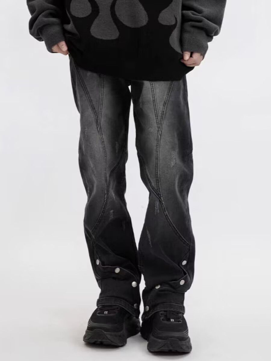 Japanese Brand × Jean Black heavyweight micro-flare buttoned wide-leg jeans Size US 32 / EU 48 - 1 Thumbnail