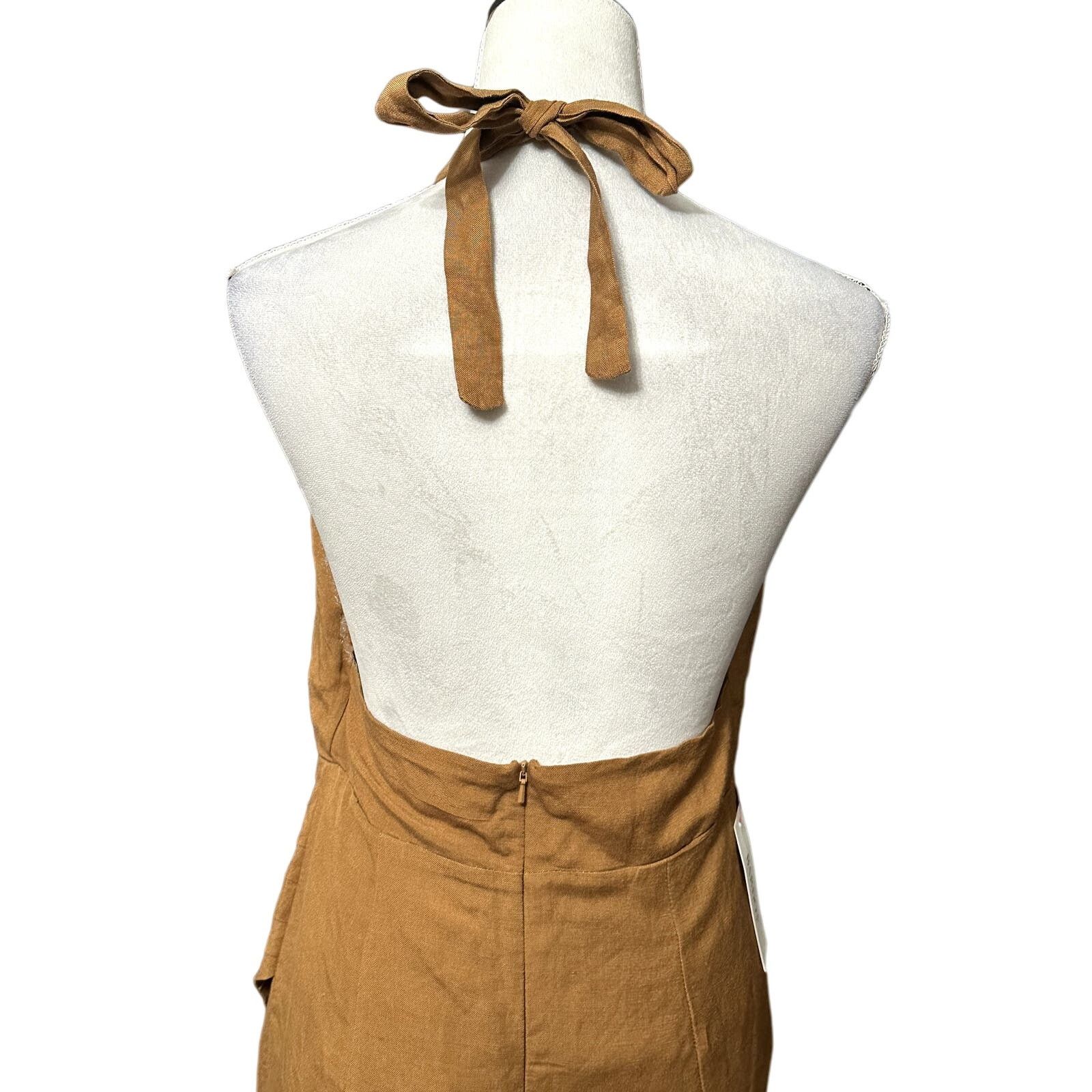 Other Bardot Mini Dress Linen Goddess Halter Backless Brown M NWT Size M / US 6-8 / IT 42-44 - 6 Thumbnail