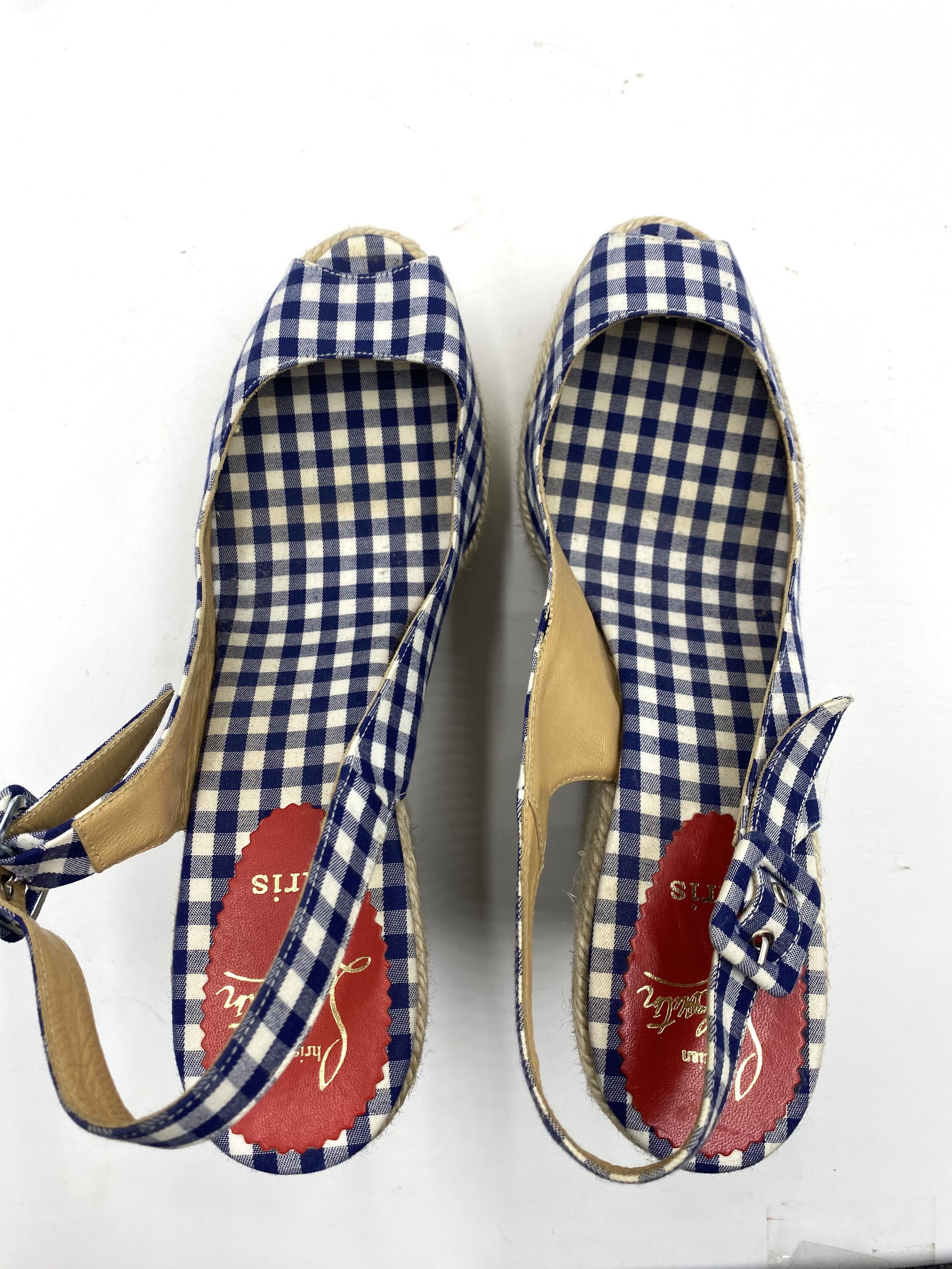 Christian Louboutin Jute Gingham Wedge Size US 10 / IT 40 - 5 Thumbnail