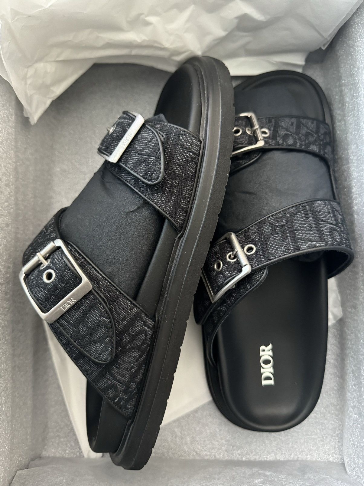Dior Black Aqua Sandals Oblique Jacquard Slides EU 42/US 9