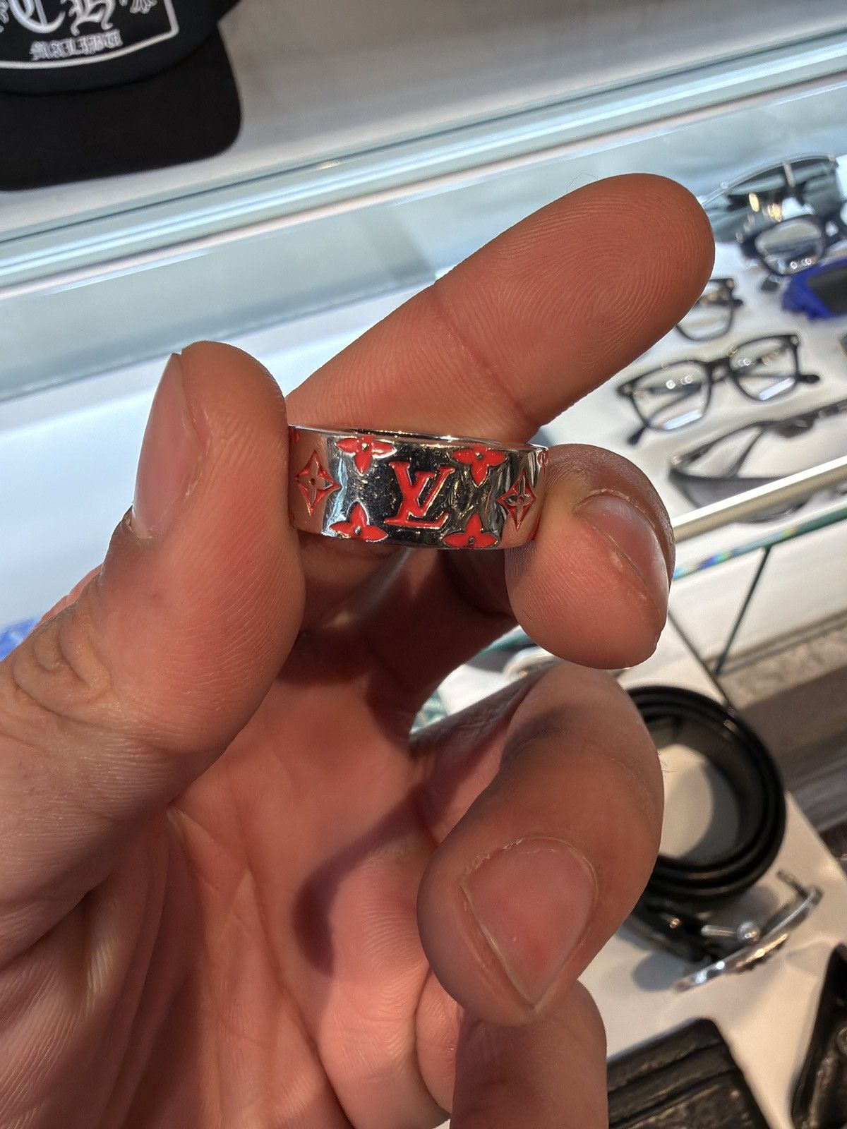 Louis Vuitton Louis Vuitton Silver Red Monogram Ring - Size 8 Size ONE SIZE - 5 Thumbnail