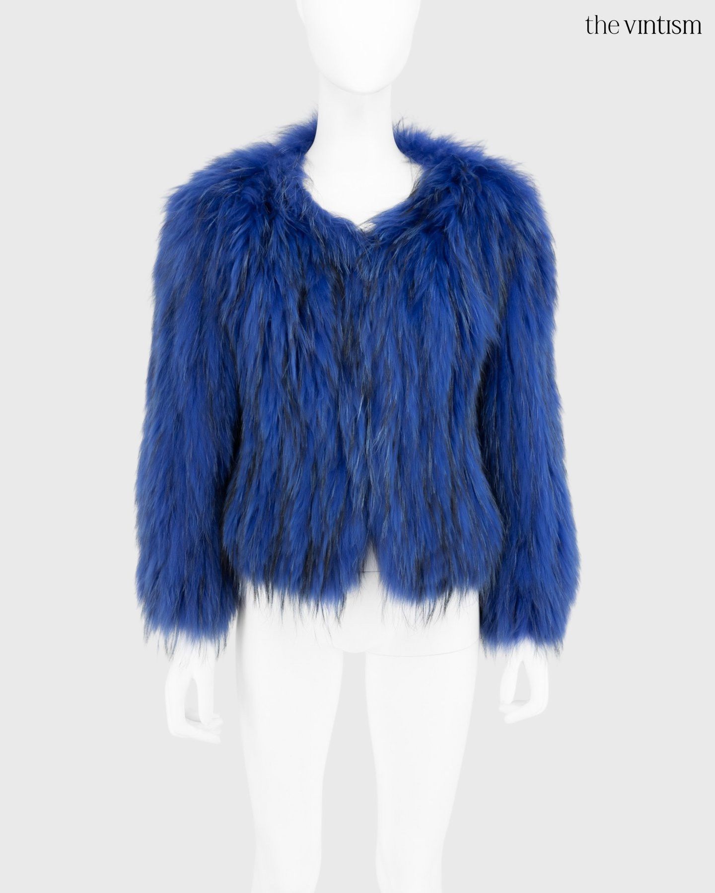 Saks Potts Saks Potts Electric Blue Real Raccoon Fur Cropped Jacket S/M Size S / US 4 / IT 40 - 1 Thumbnail
