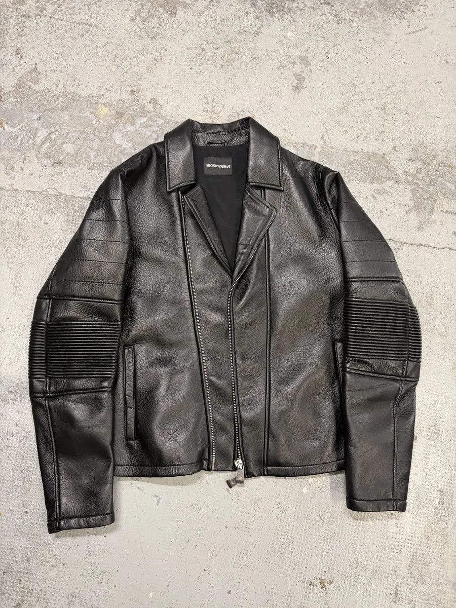 Emporio Armani SS2015 Emporio Armani Black Asymmetrical Biker Leather Jacket Size US L / EU 52-54 / 3 - 5 Thumbnail