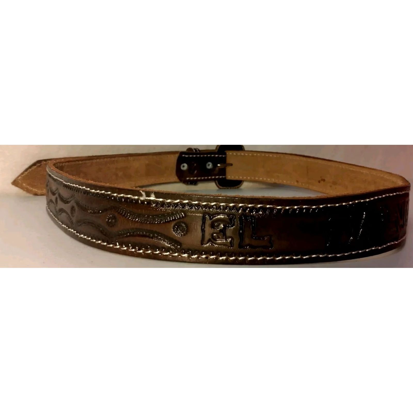 Vintage VINTAGE Hand Tooled Leather Belt Men El Salvador Brown 1 3/8" Adjustable 42 Size Size 42 - 7 Thumbnail