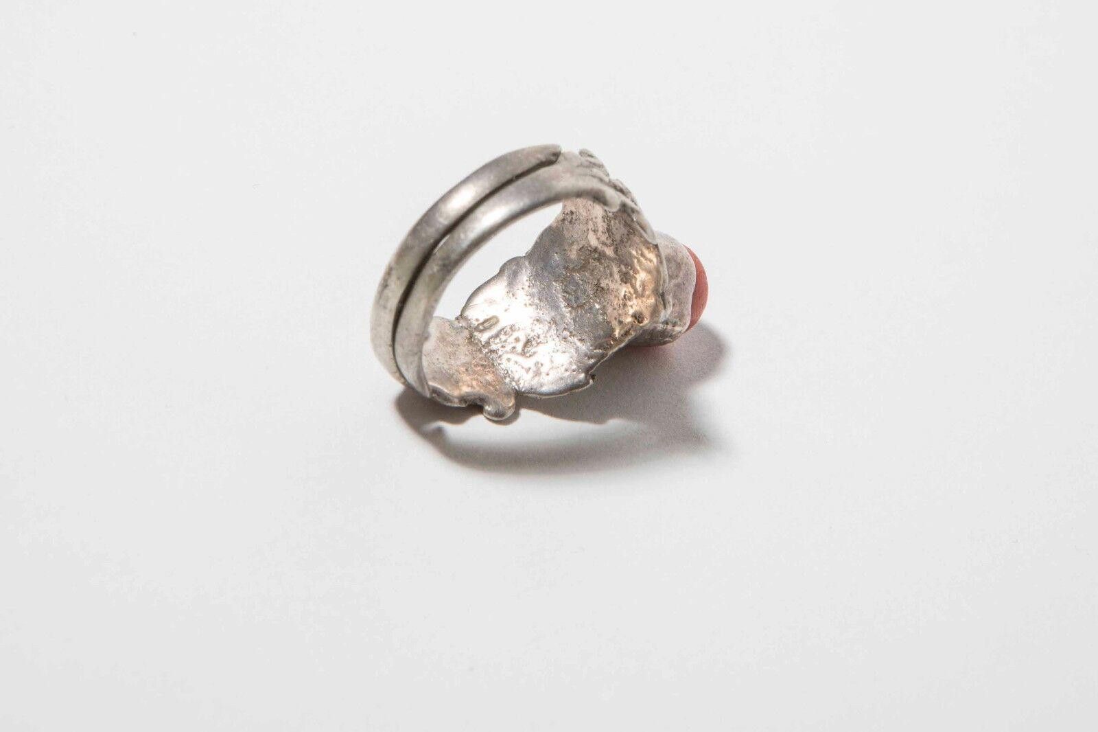 Handmade Sterling Silver Handmade Chinese Red Coral Bead Ring Size ONE SIZE - 7 Thumbnail