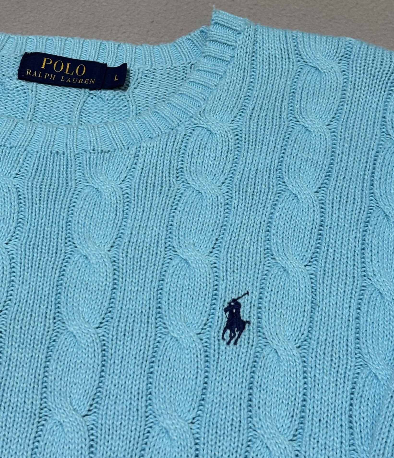 Polo Ralph Lauren Polo Ralph Lauren Cable Knit Baby Blue Sweater Large Size L / US 10 / IT 46 - 5 Thumbnail