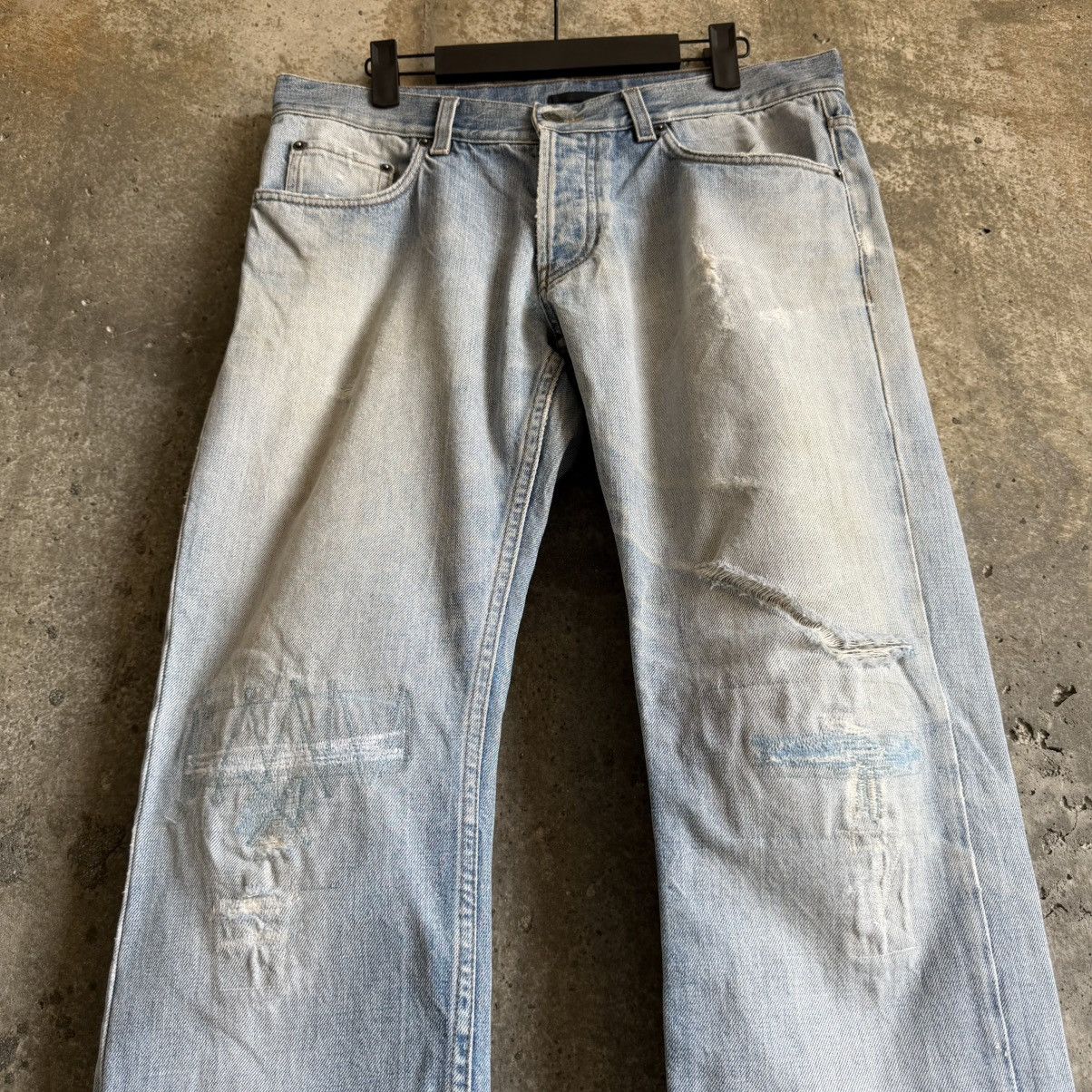 Prada 2000’s Prada Light Wash Thrashed Repair Denim Size US 32 / EU 48 - 2 Thumbnail