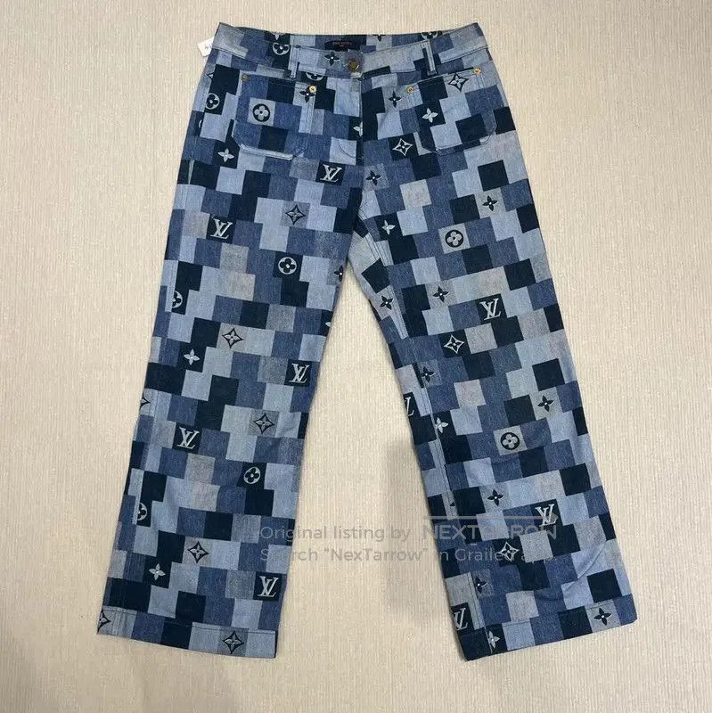 Louis Vuitton Louis Vuitton Summer Blue Cotton Checkered Denim Pants . Size 27" / US 4 / IT 40 - 1 Thumbnail