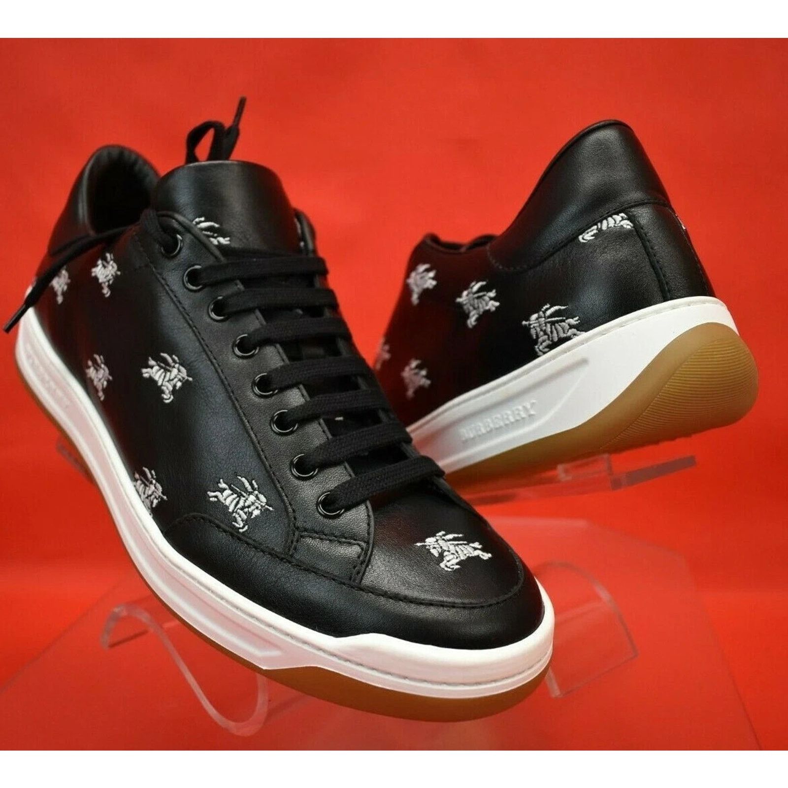 Burberry NIB BURBERRY TIMSBURY KNIGHTS BLACK LEATHER SNEAKERS 44 ITAL Size US 11 / EU 44 - 3 Thumbnail