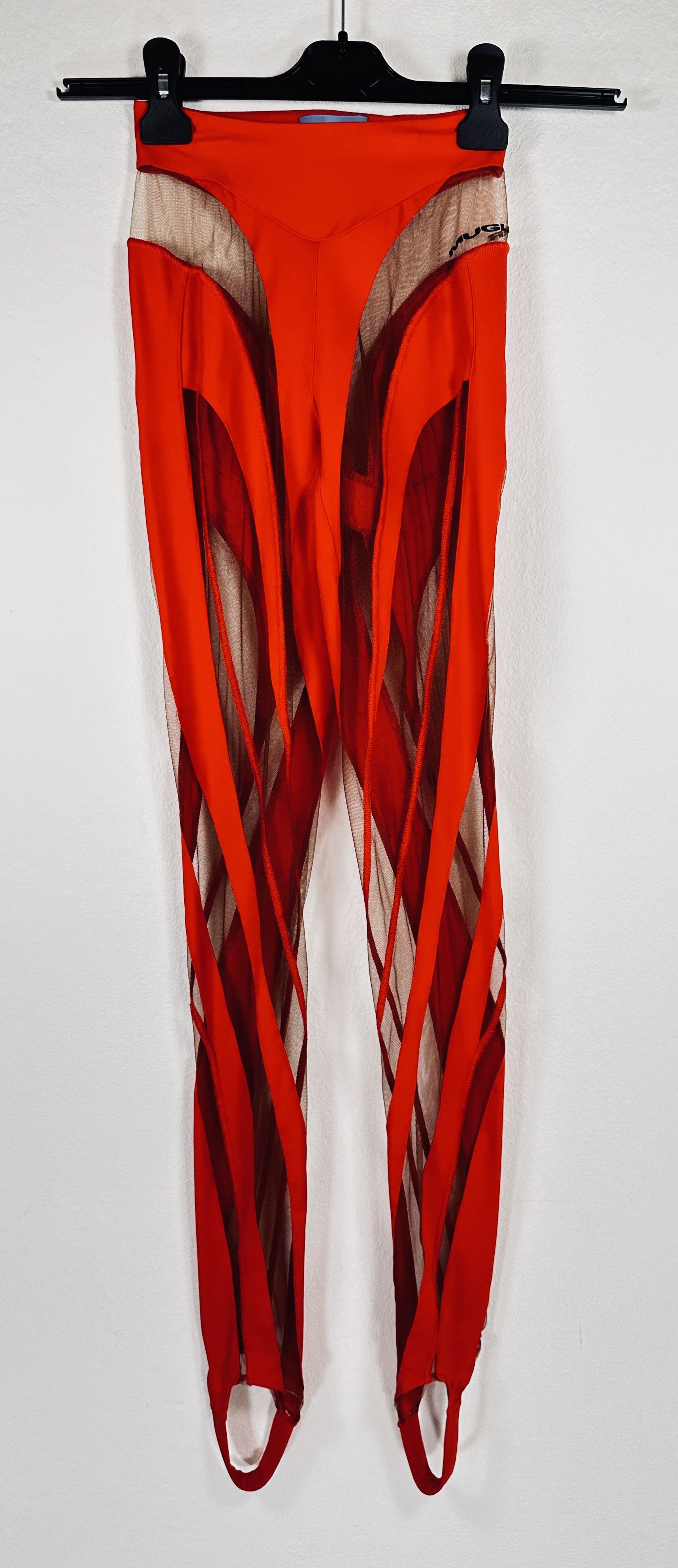 Mugler Red Sheer Panel Leggings Size 25" / US 0 / IT 36 - 2 Thumbnail