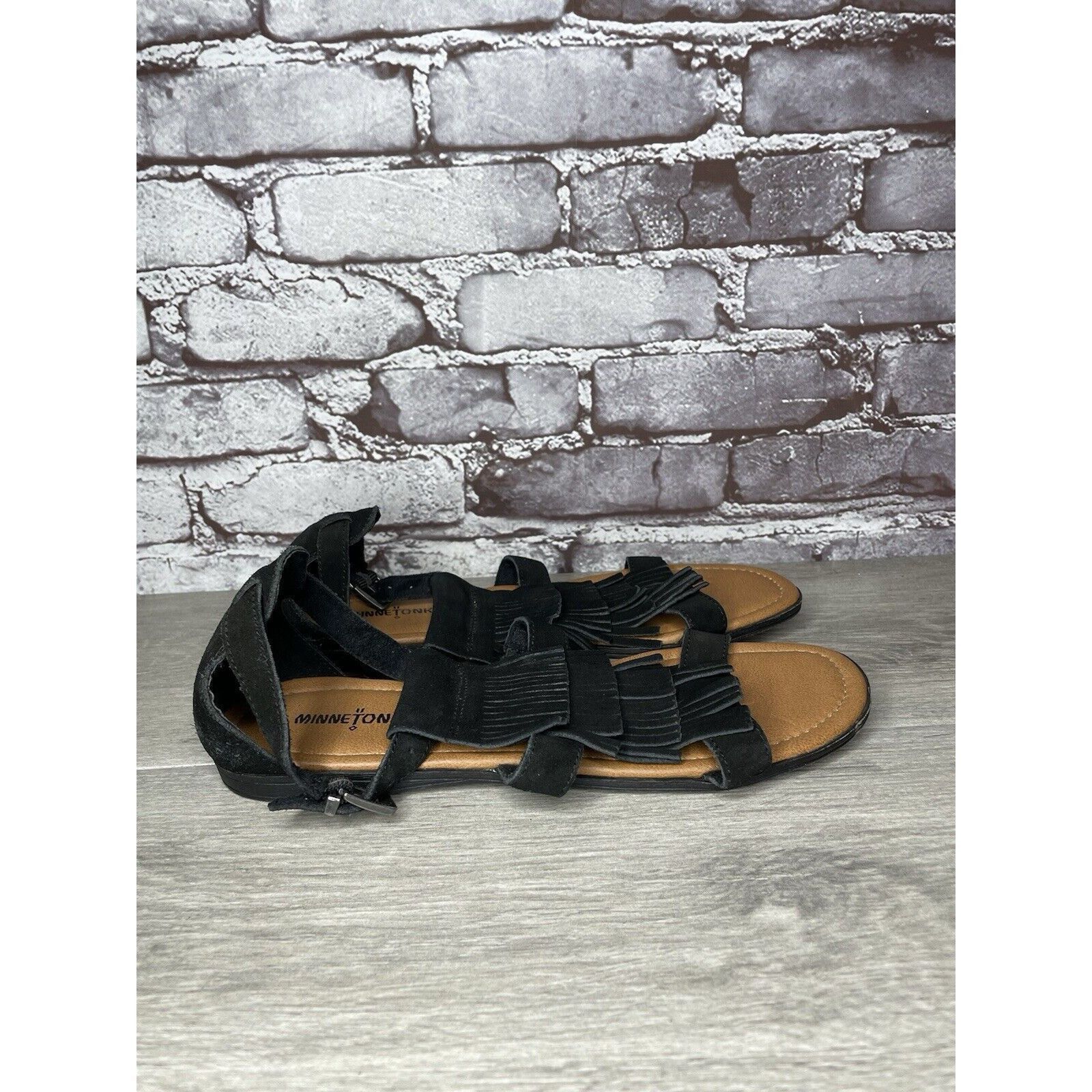 Minnetonka Minnetonka Maui 71302 Black Suede Leather Ankle Strap Flats Size US 10 / IT 40 - 11 Thumbnail