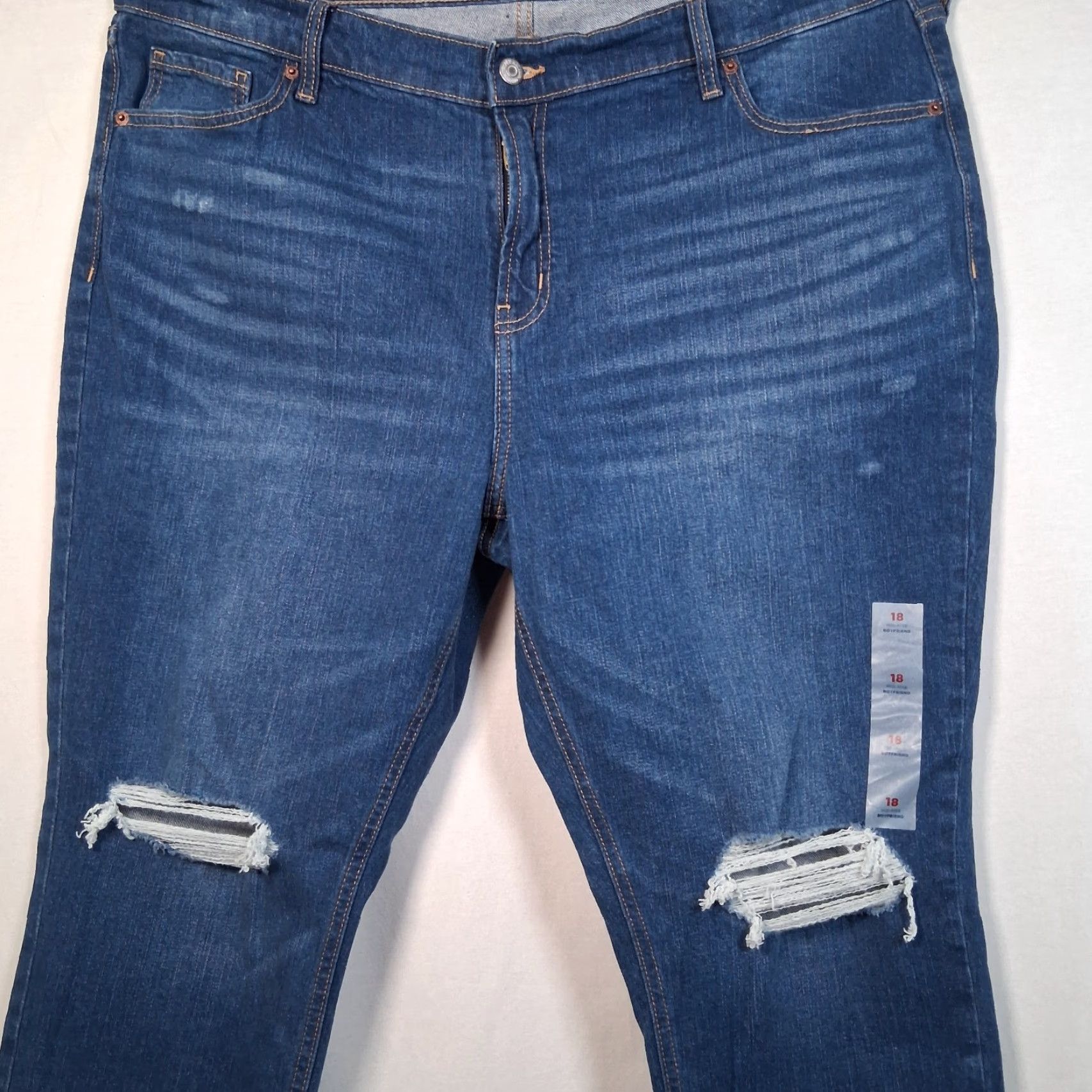 Old Navy Old Navy Boyfriend Jeans Size 18 Mid Rise Distressed Holes Blue Stretch Denim Model Size 40" / US 18 - 3 Thumbnail