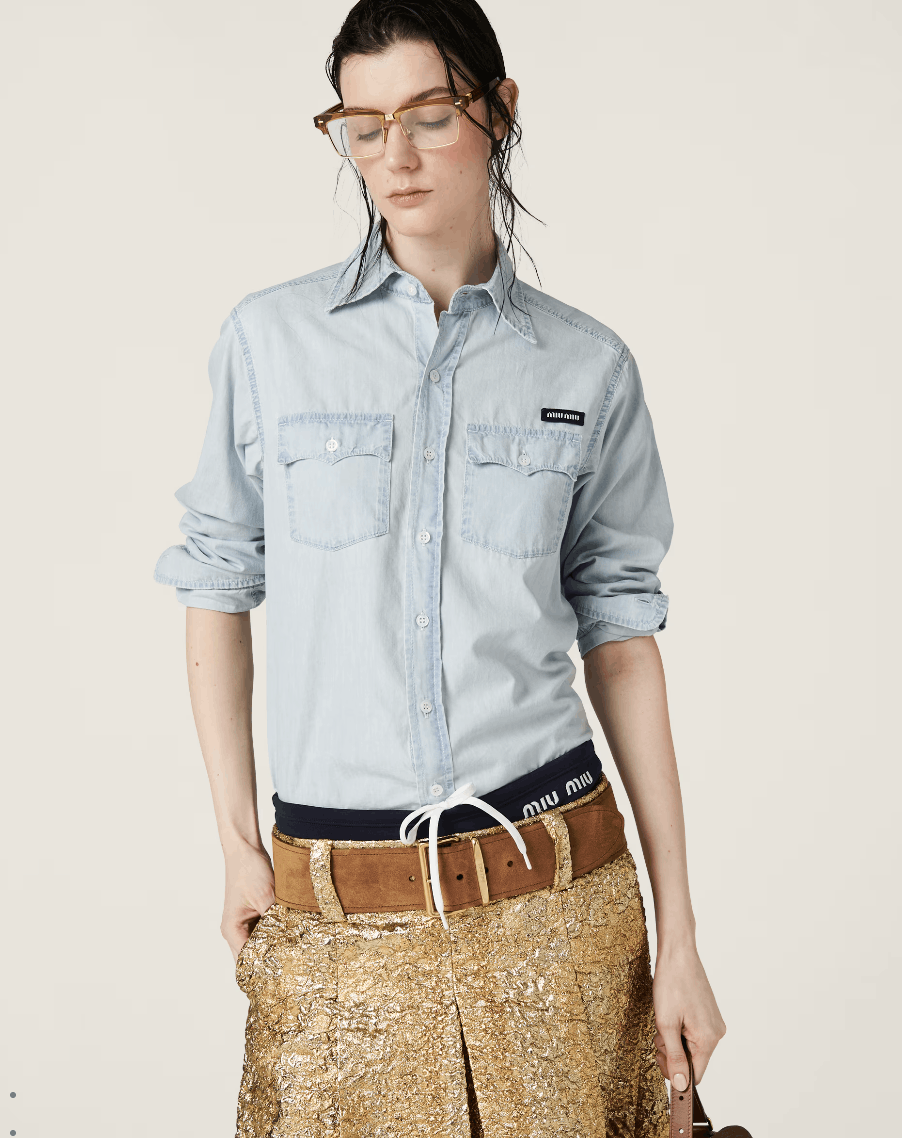 Miu Miu Miu Miu Washed Chambray Shirt € 1,000 Size L / US 10 / IT 46 - 8 Thumbnail