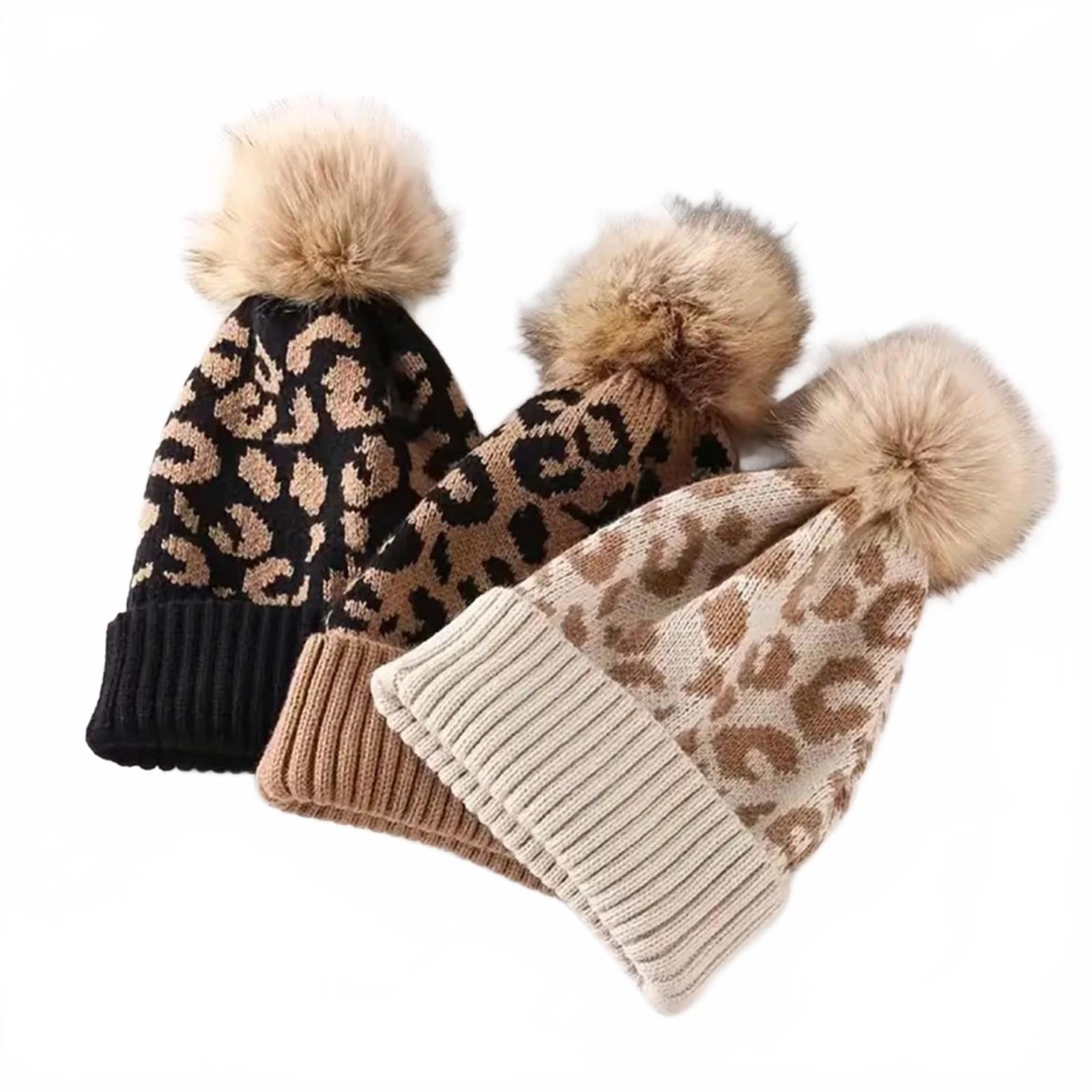 Designer Leopard Beanie Fur Pom Pom Hat NWT Size ONE SIZE - 3 Thumbnail