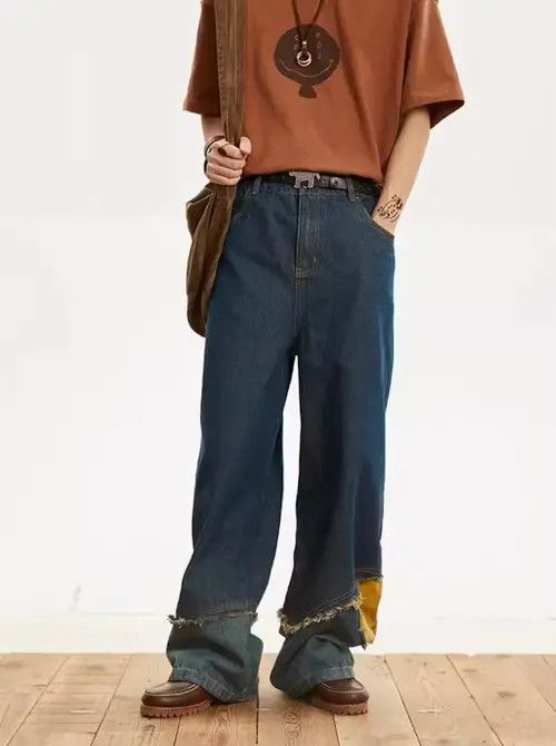 VIBE Straight-leg loose jeans with retro patchwork design Size US 30 / EU 46 - 3 Thumbnail