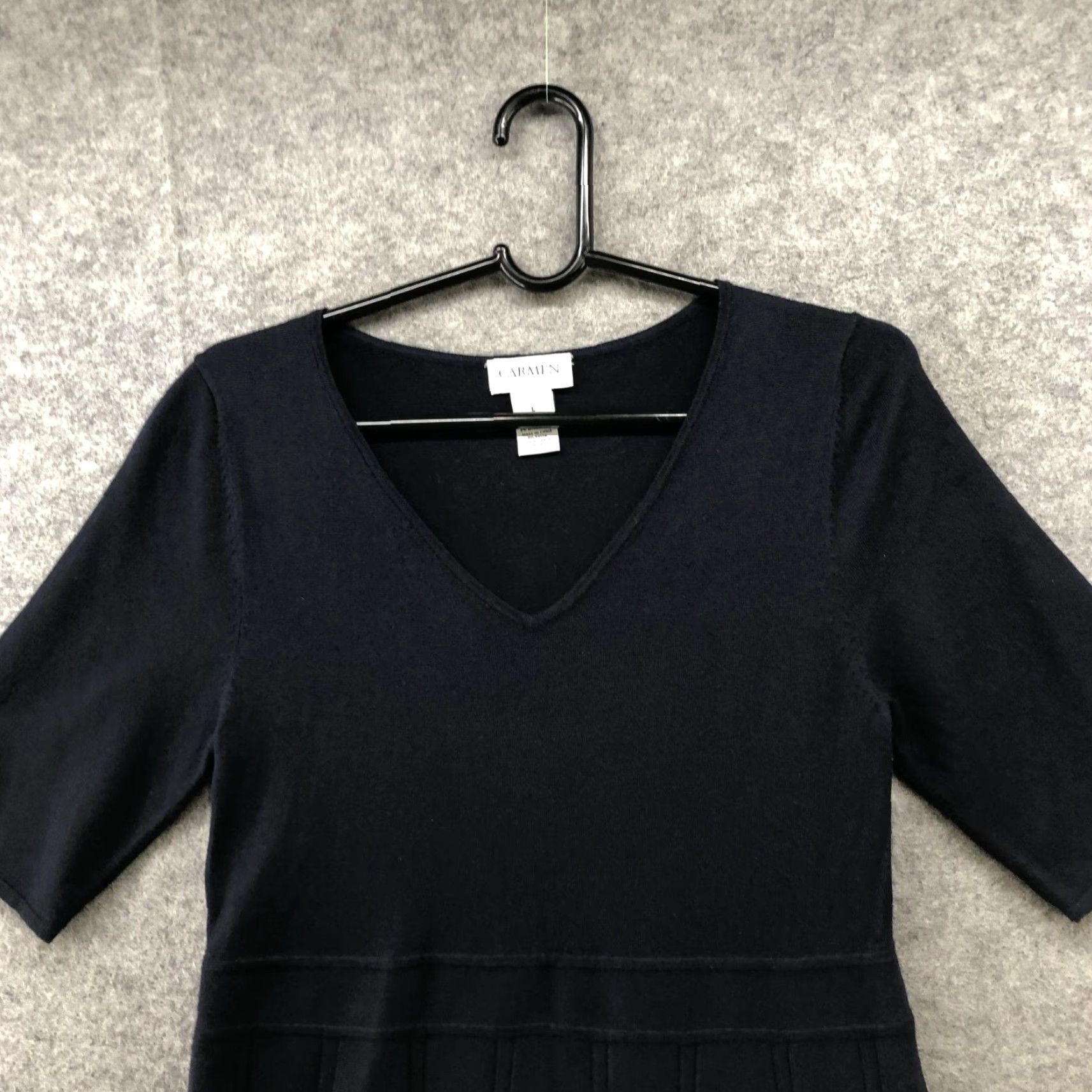 Vintage Carmen Marc Valvo Short Sleeve Sweater Dress Womens L Dark Blue A-Line Pleated Dress Size L / US 10 / IT 46 - 3 Thumbnail