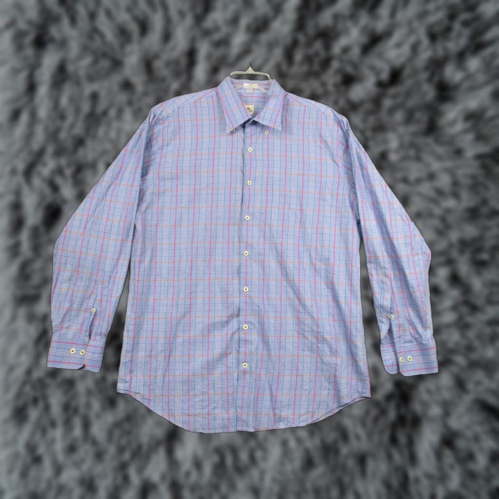 Peter Millar **Peter Millar Classic Blue Red Plaid Mens Large Dress Shirt** User: **Peter Millar Classic Blue Red Plaid Men's Large Dress Shirt** Size 42R - 1 Thumbnail