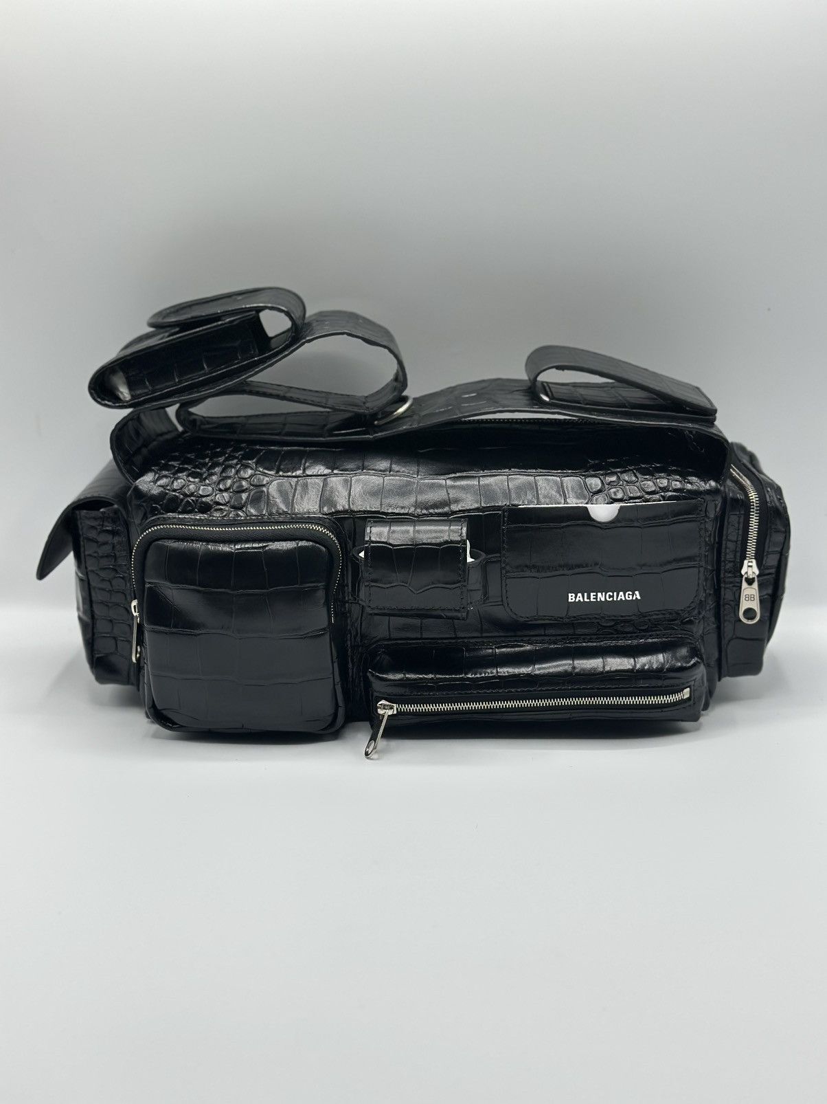 Balenciaga Balenciaga Black Croc Embossed Small Superbusy Sling Bag Size ONE SIZE - 1 Thumbnail