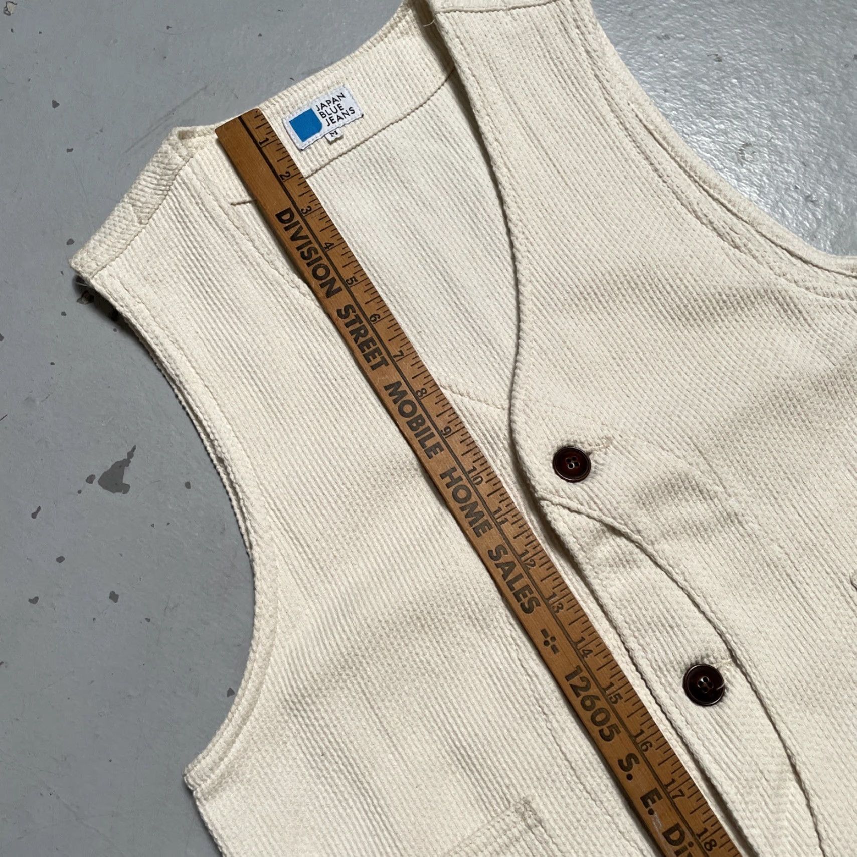 Japan Blue Japan Blue Jeans Vest Unisex M Cotton Hunting Sashiko Half Moon Workwear Made Japan 40s 50s Vintage Americana Size 40R - 3 Thumbnail