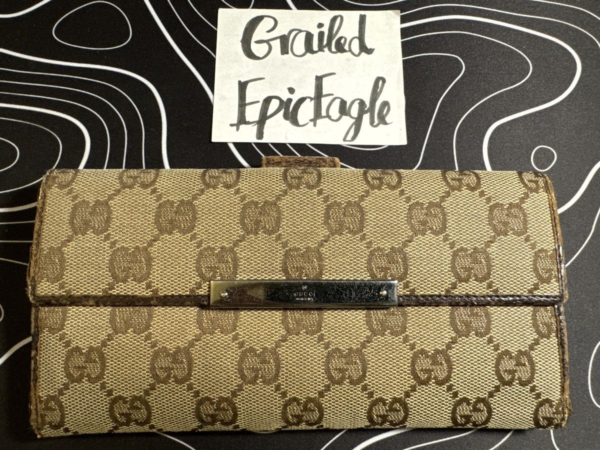 image of Gucci Monogram Canvas Long Wallet in Brown, Women's